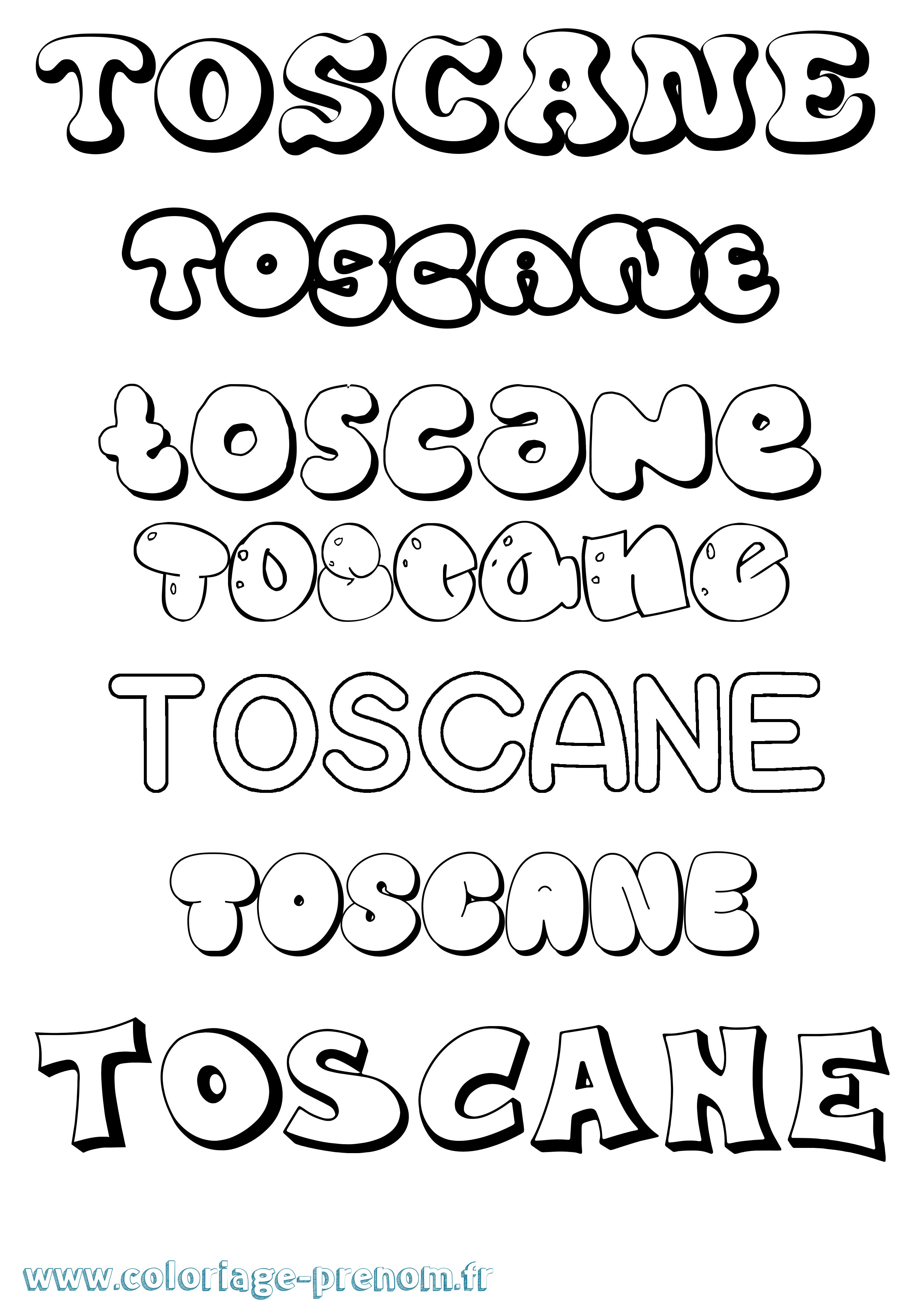 Coloriage prénom Toscane Bubble