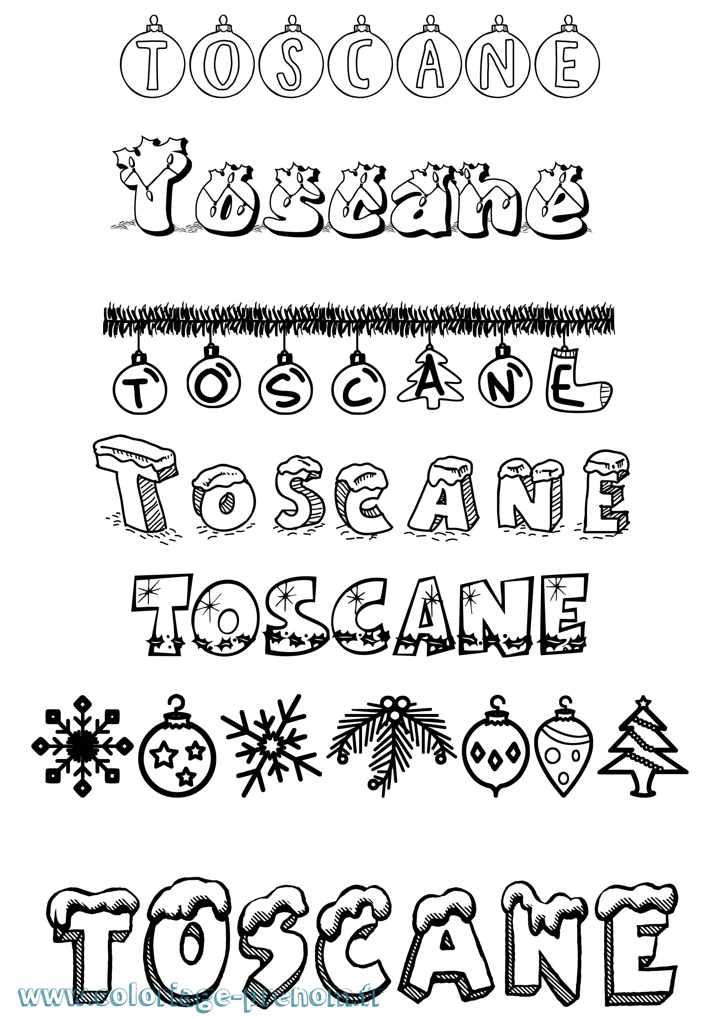 Coloriage prénom Toscane Noël