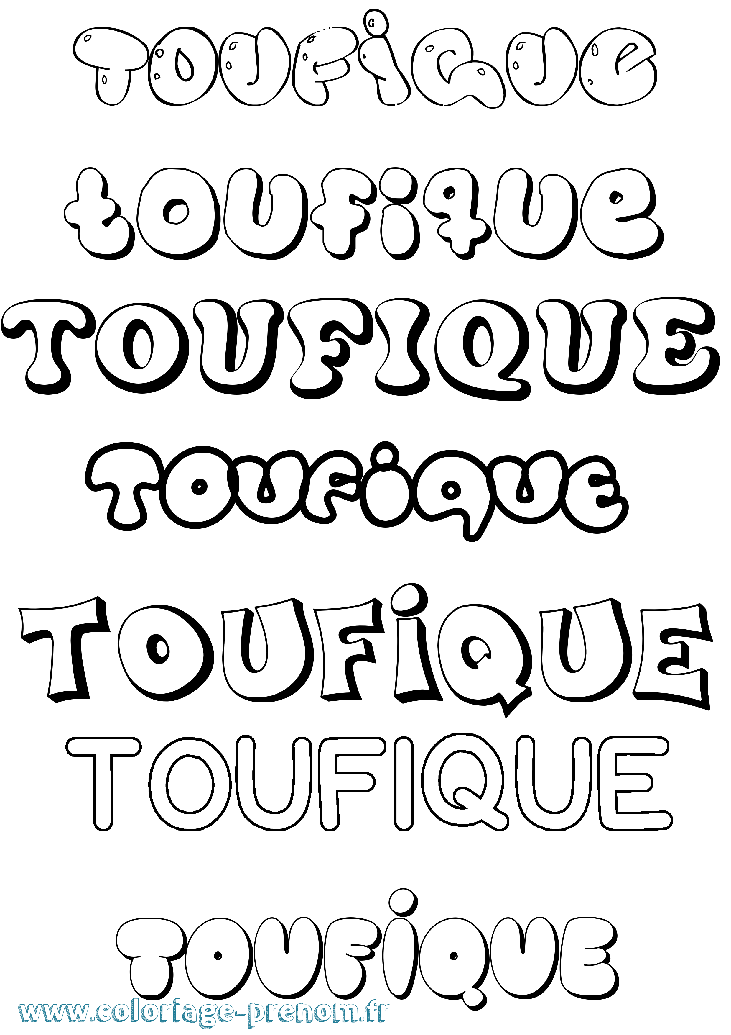 Coloriage prénom Toufique Bubble