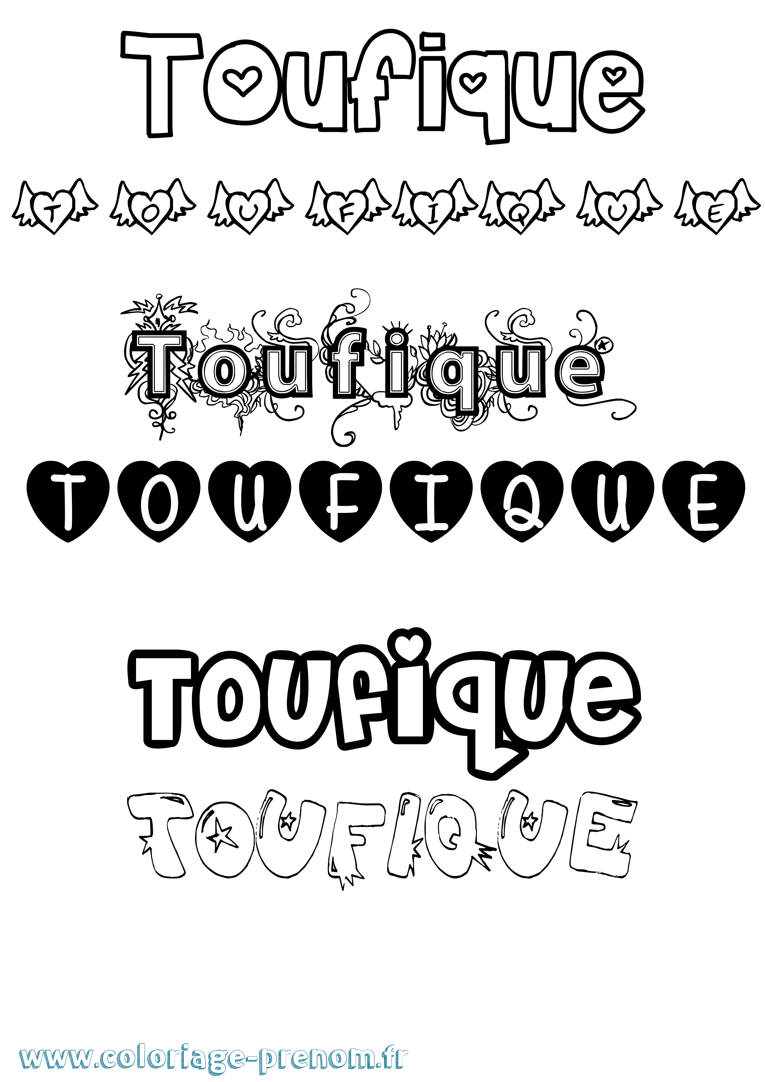 Coloriage prénom Toufique Girly