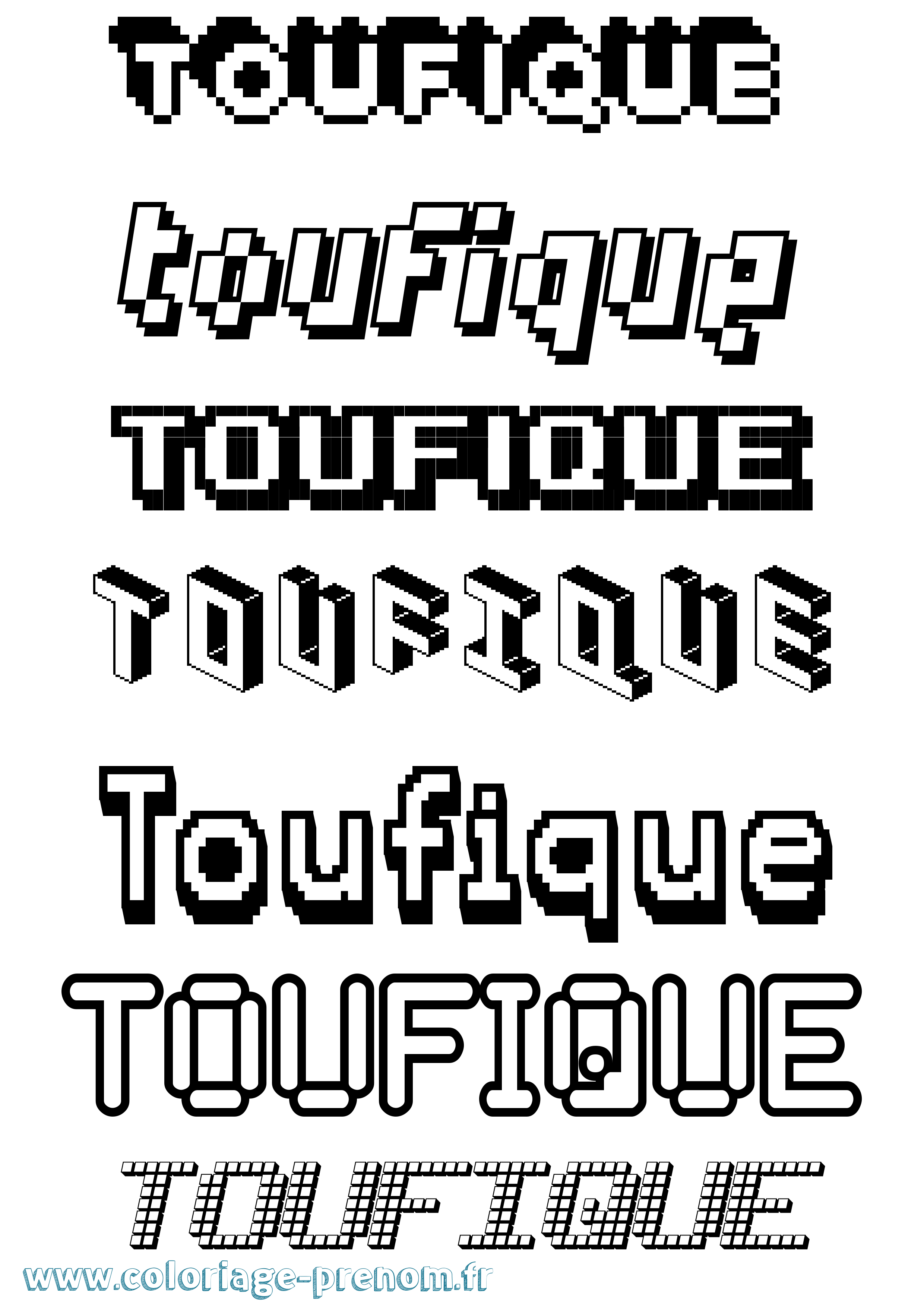 Coloriage prénom Toufique Pixel
