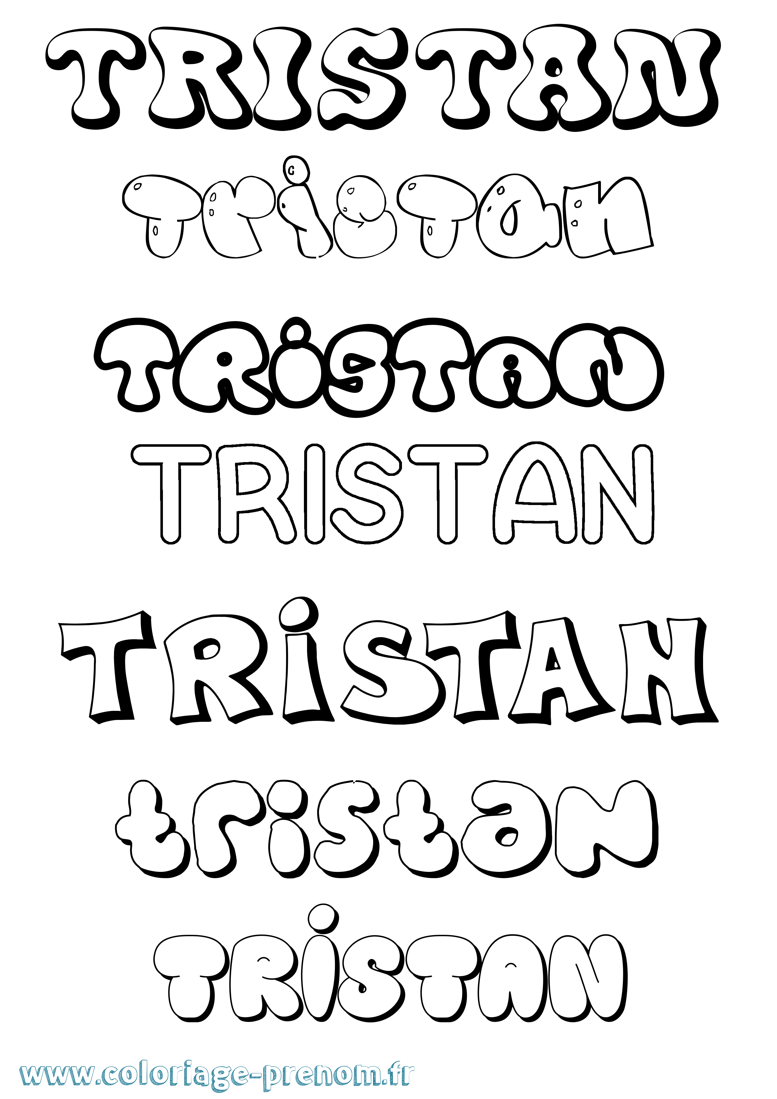 Coloriage prénom Tristan Bubble