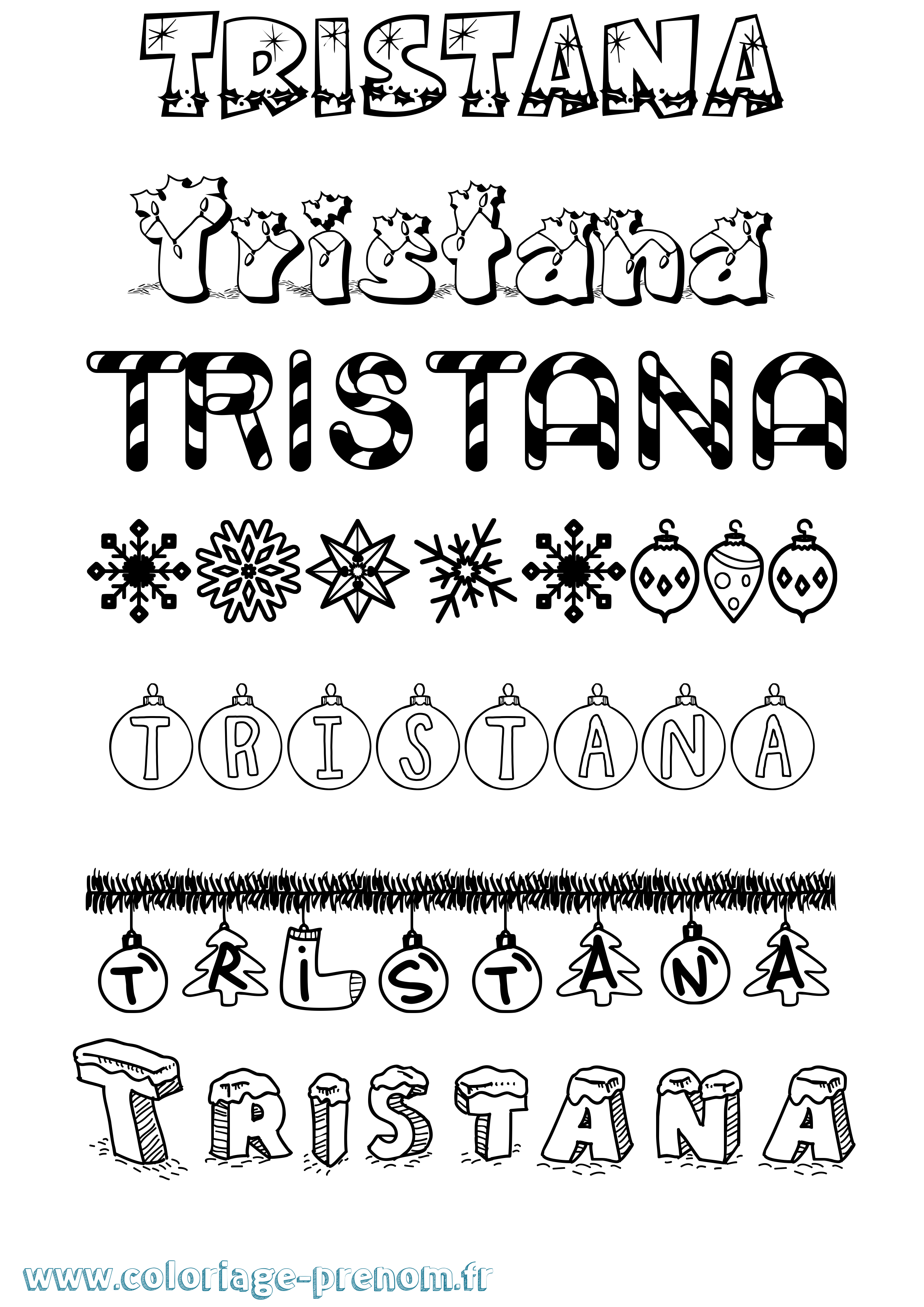 Coloriage prénom Tristana Noël