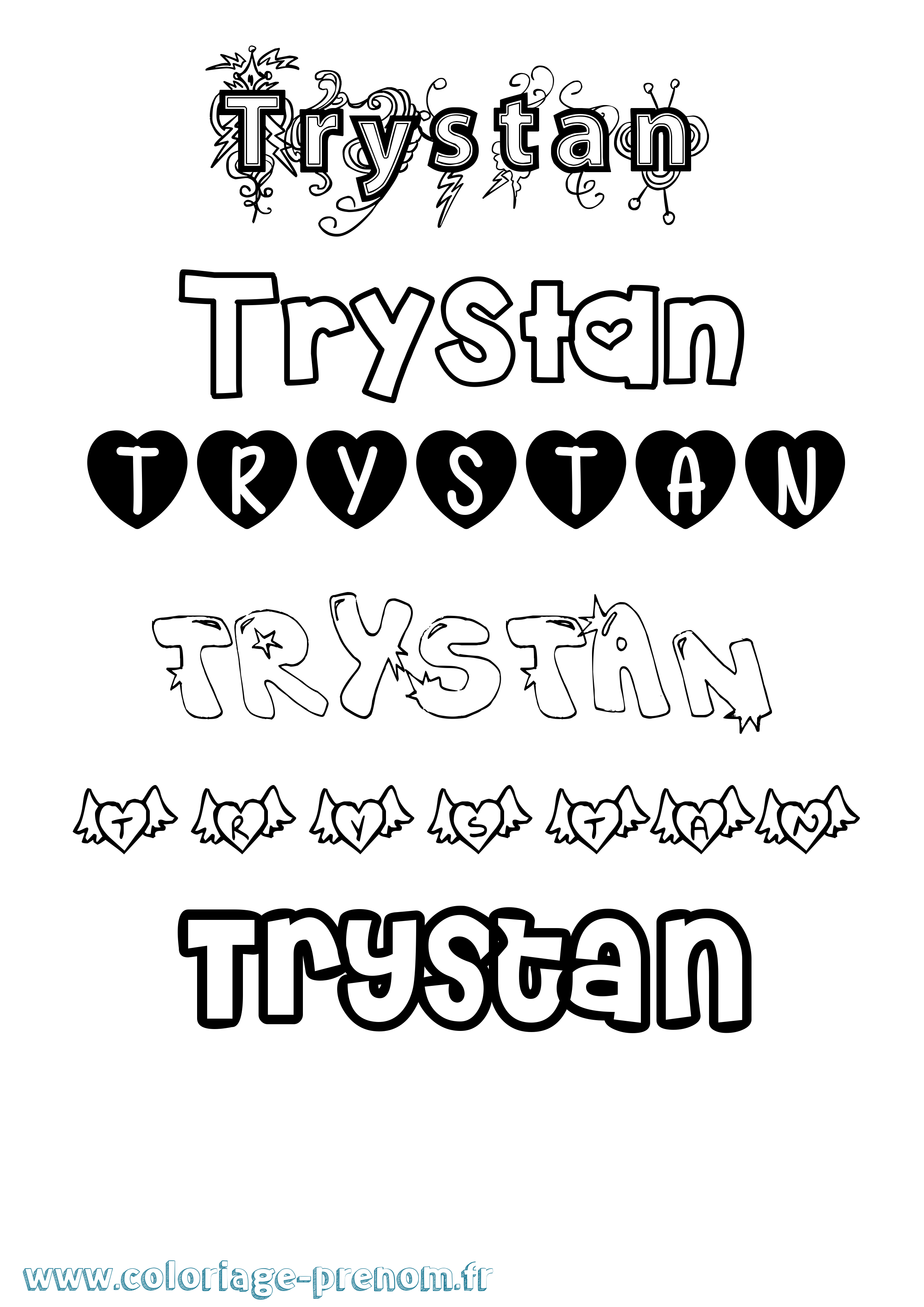 Coloriage prénom Trystan Girly