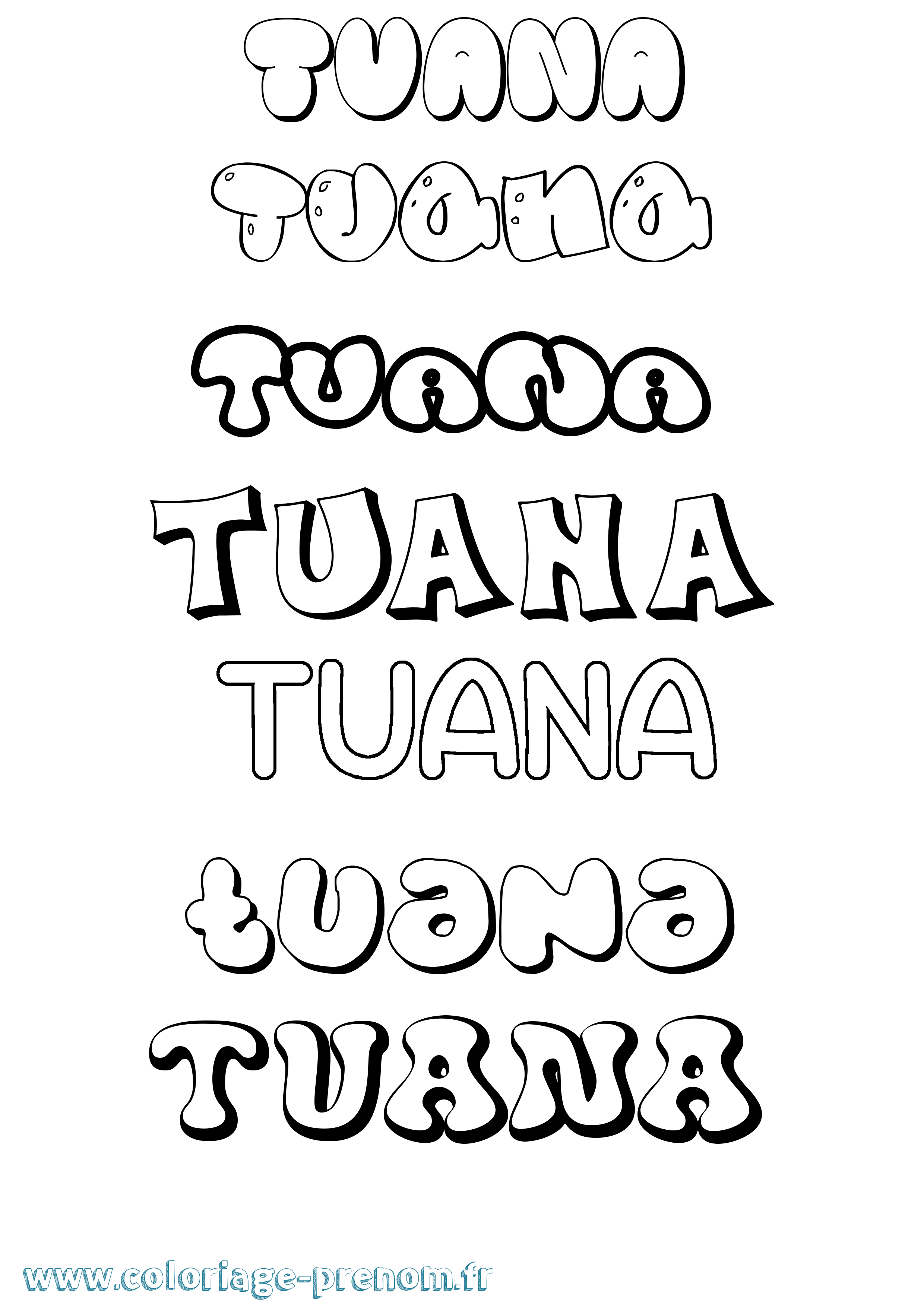 Coloriage prénom Tuana Bubble