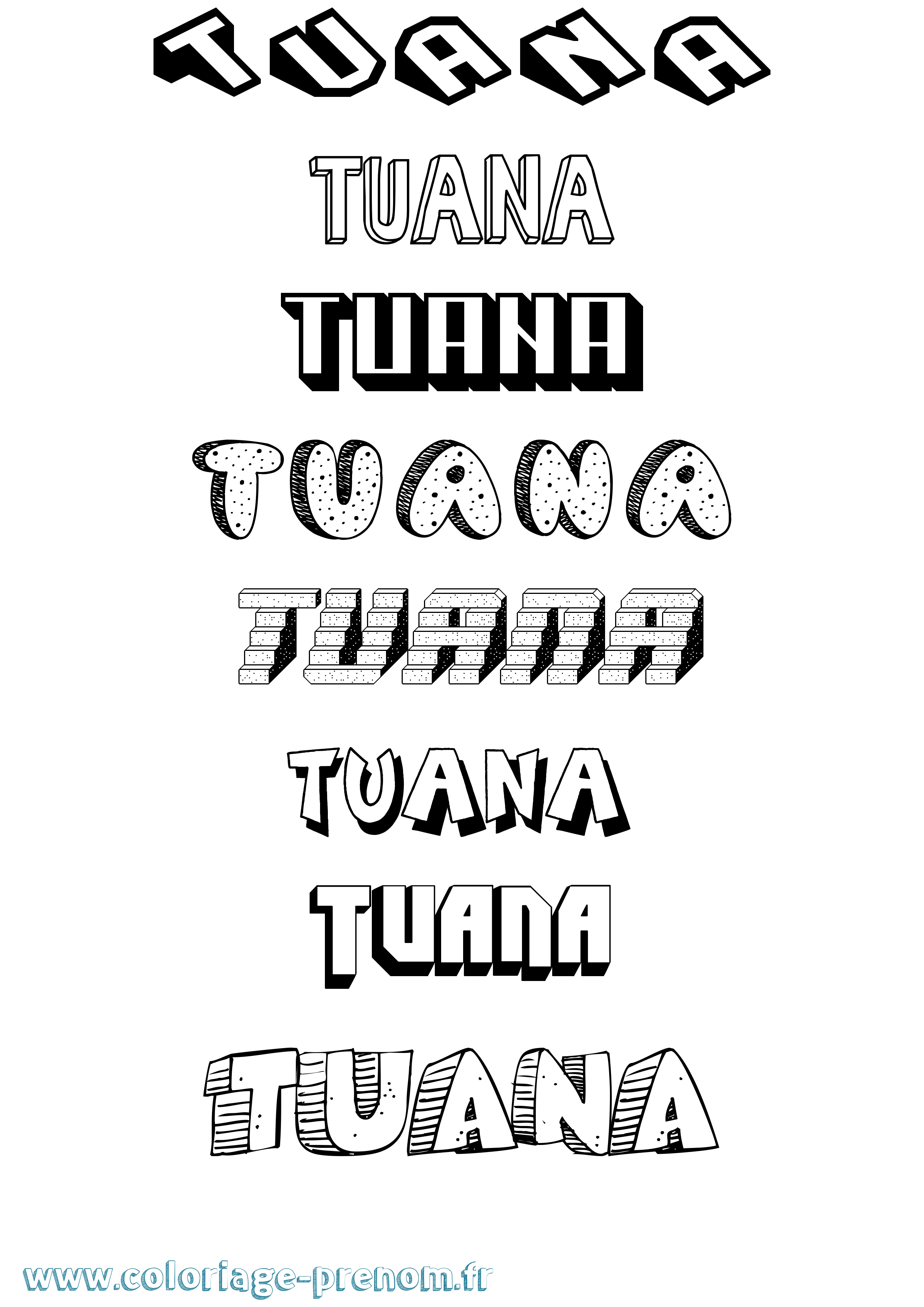 Coloriage prénom Tuana Effet 3D