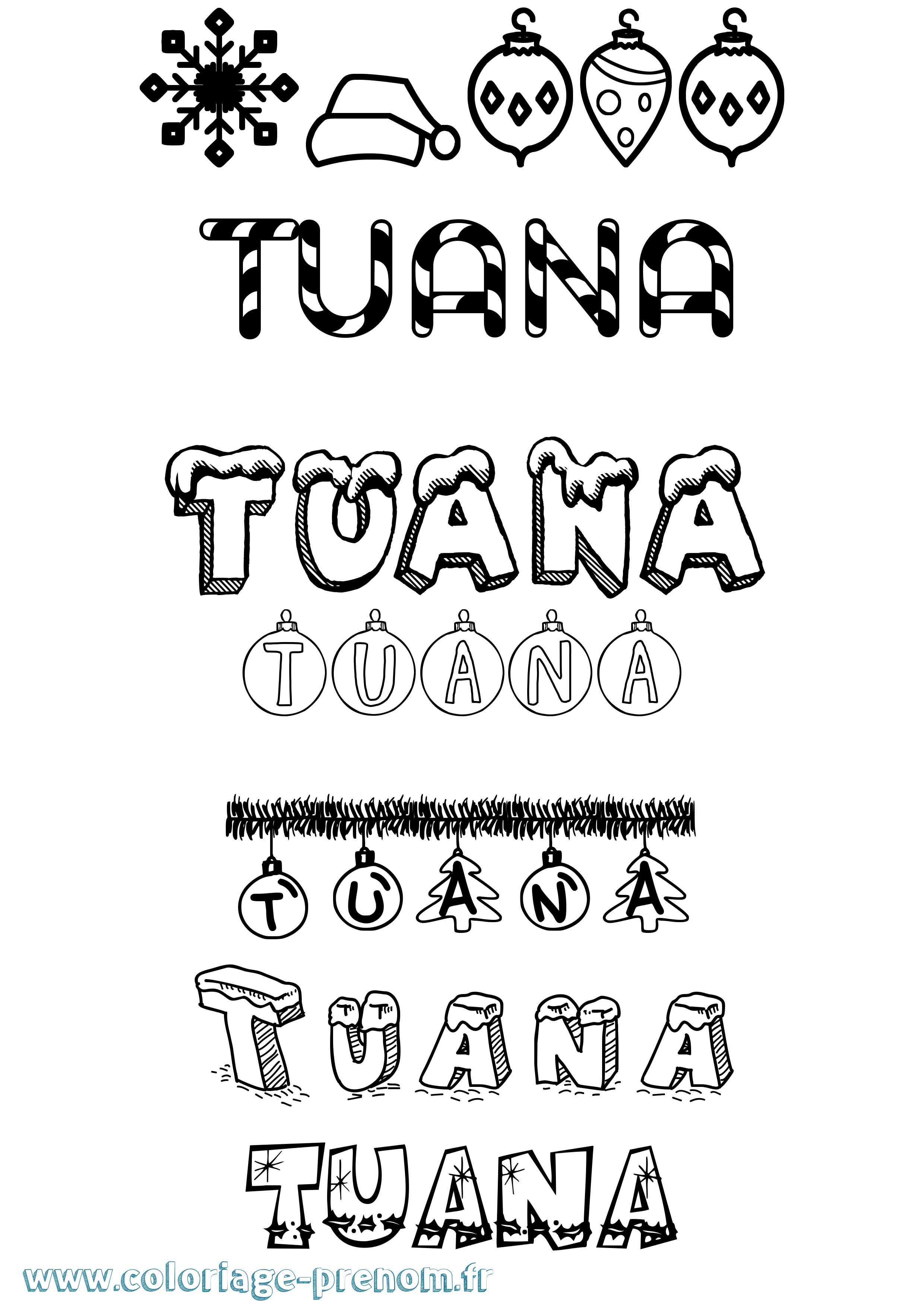Coloriage prénom Tuana Noël