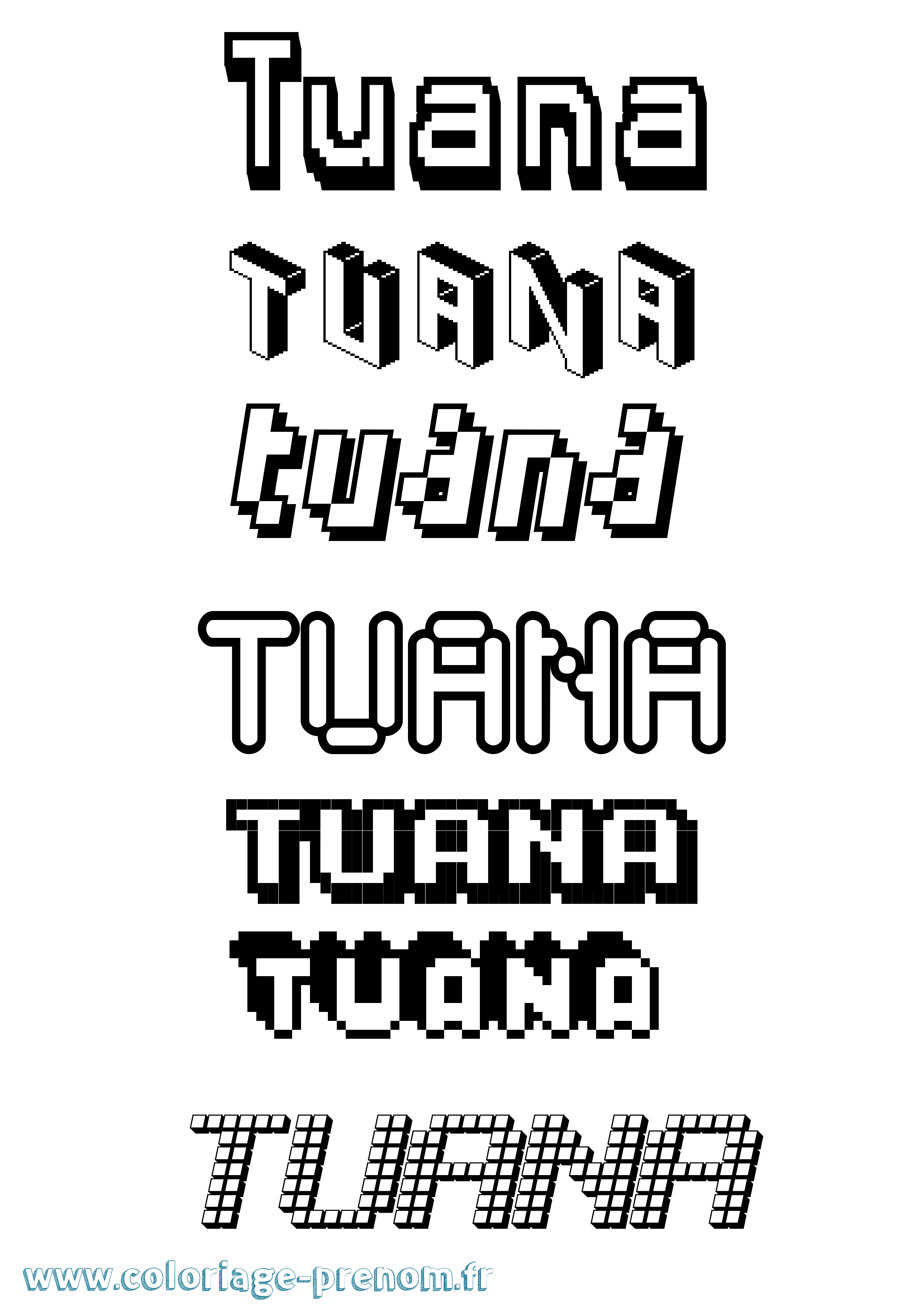 Coloriage prénom Tuana Pixel