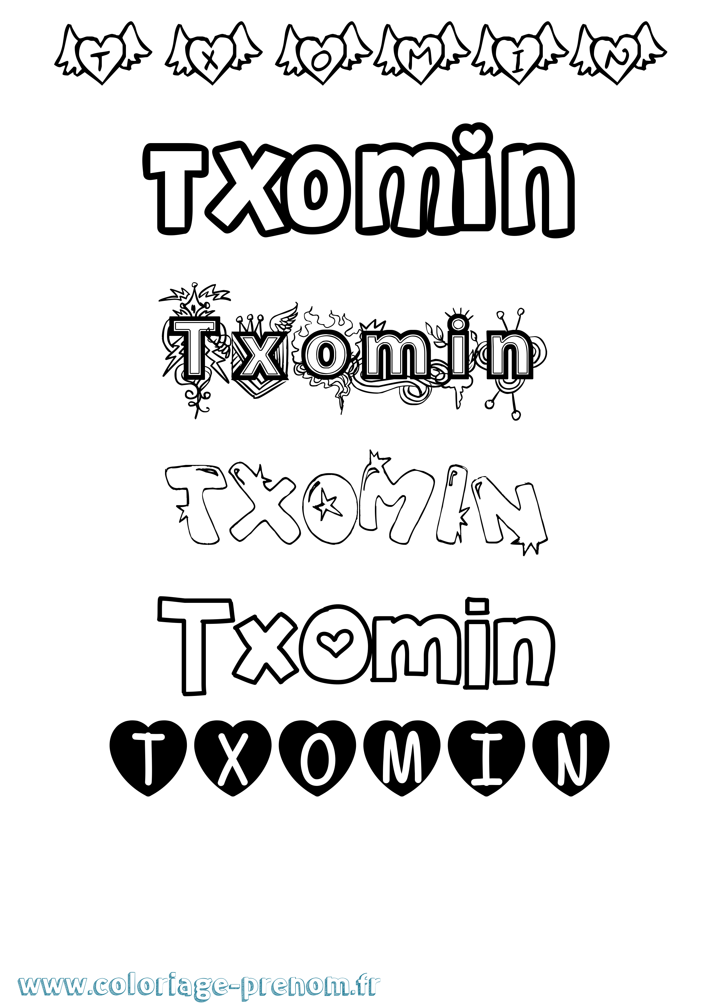 Coloriage prénom Txomin Girly