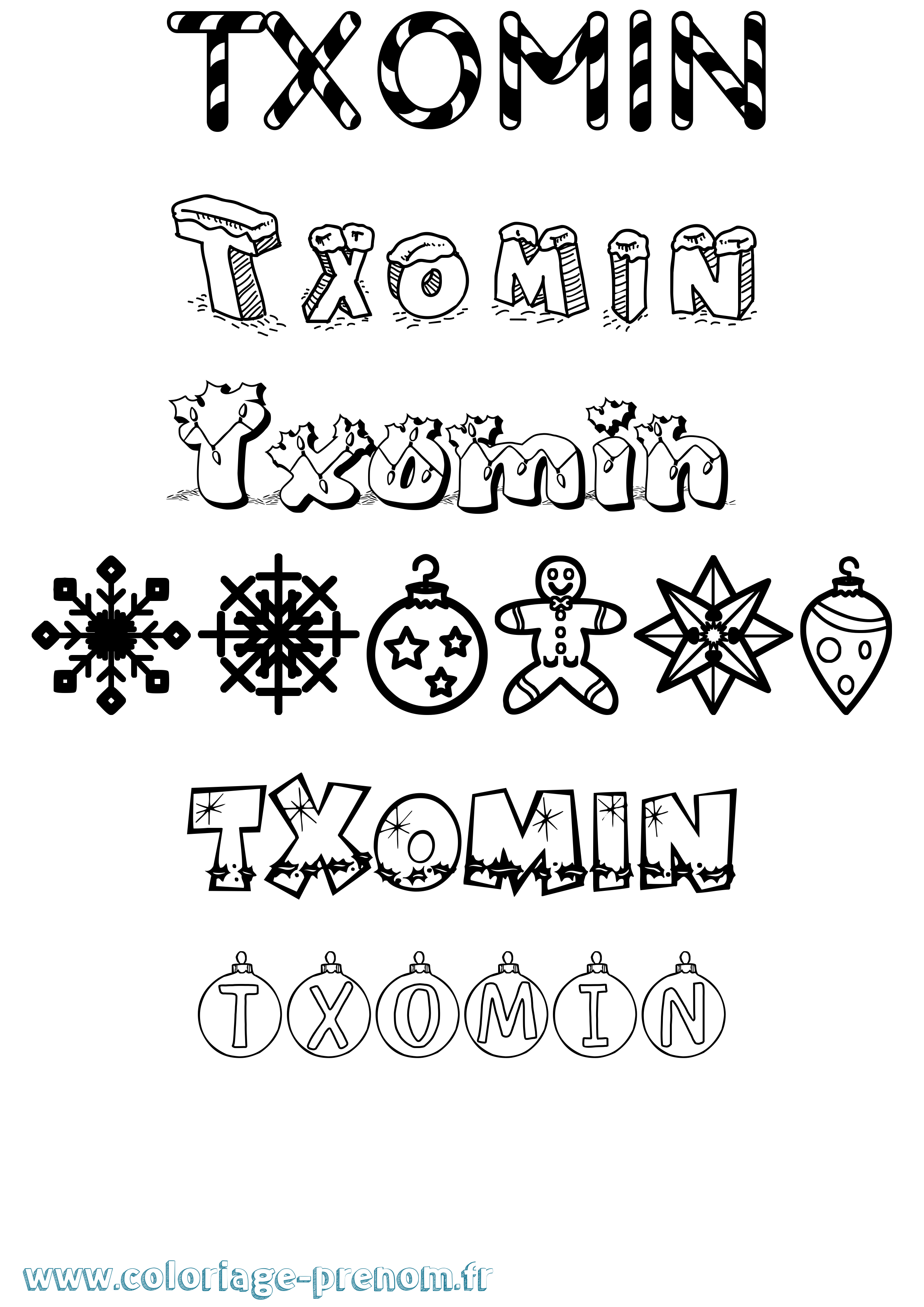 Coloriage Txomin Noël Coloriage prénom Txomin Noël