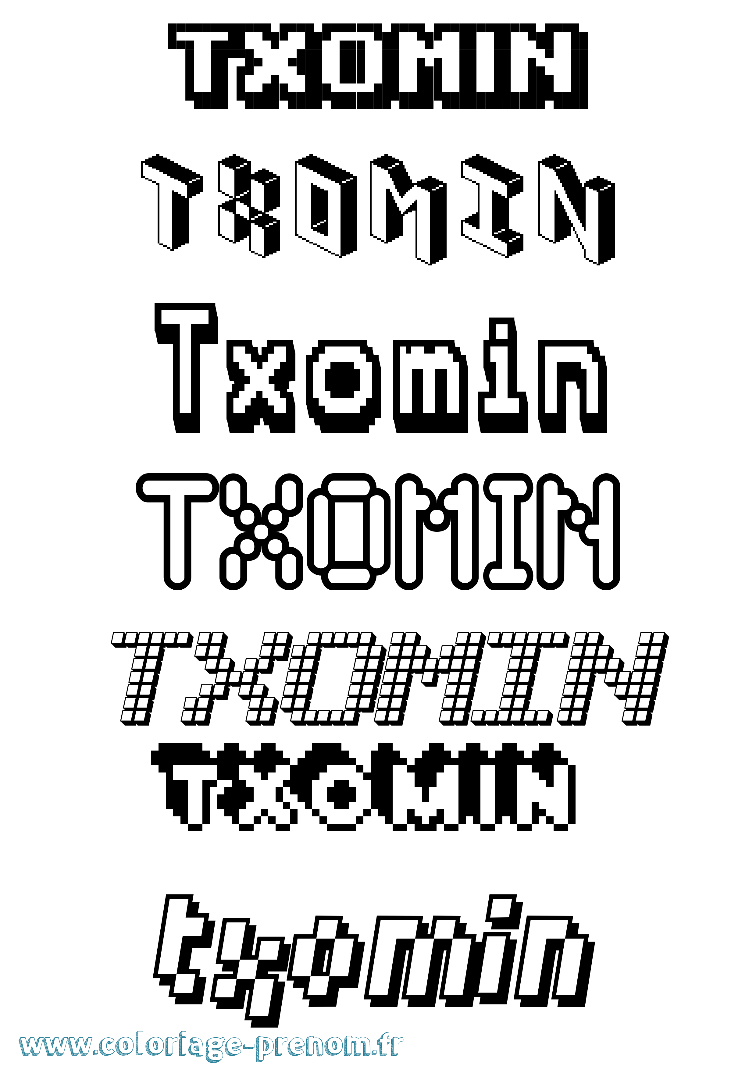 Coloriage prénom Txomin Pixel