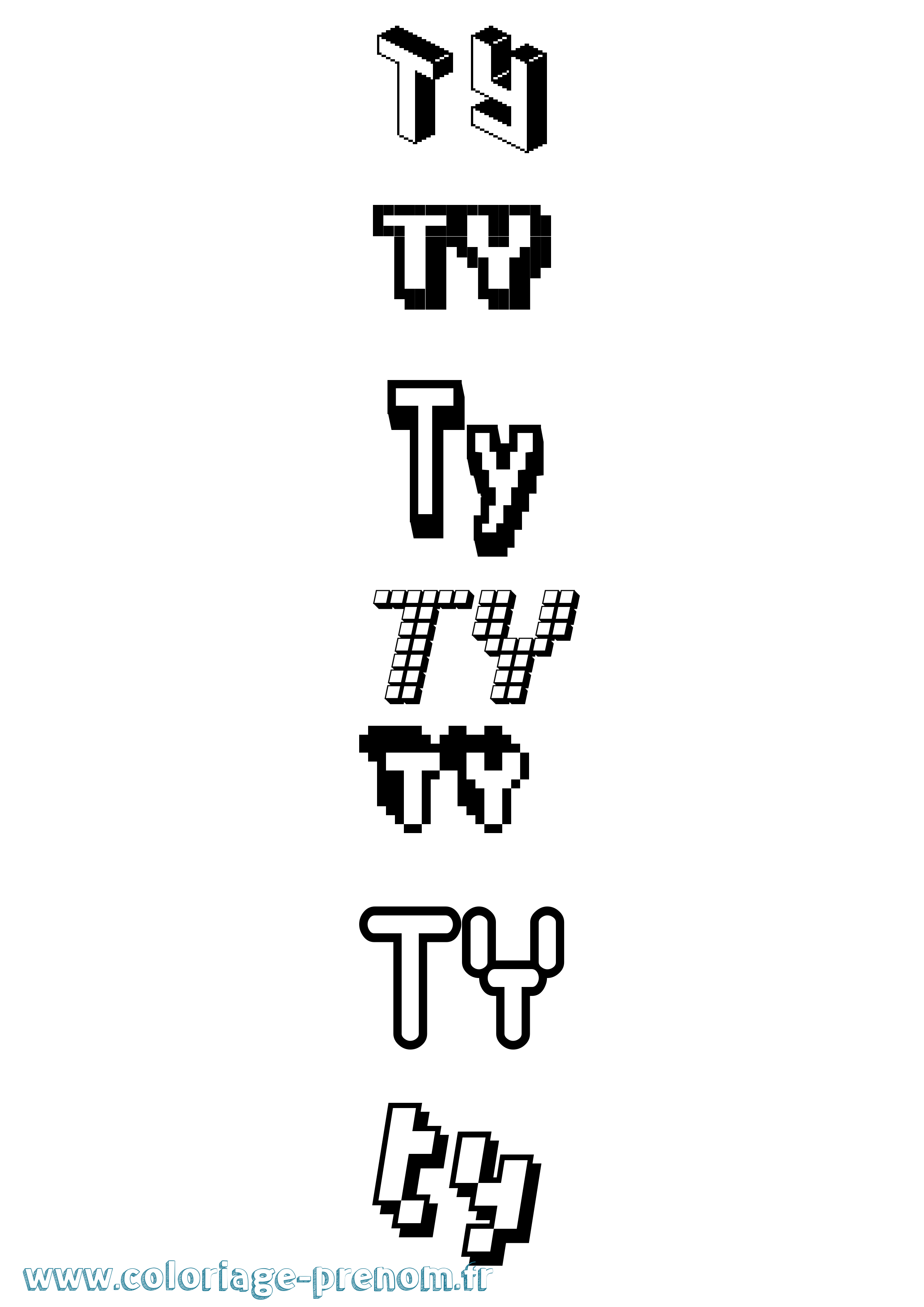 Coloriage prénom Ty Pixel