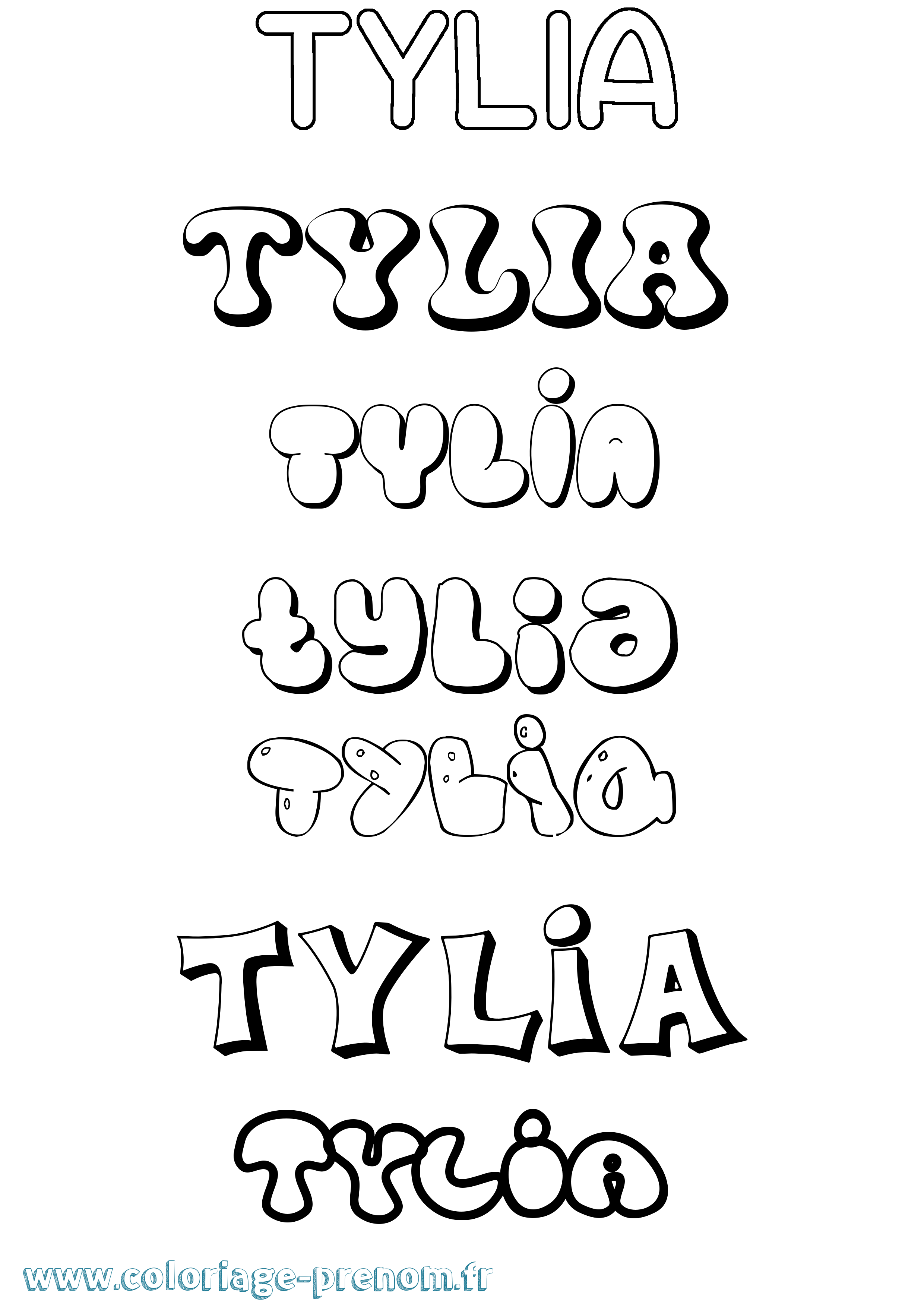 Coloriage prénom Tylia Bubble