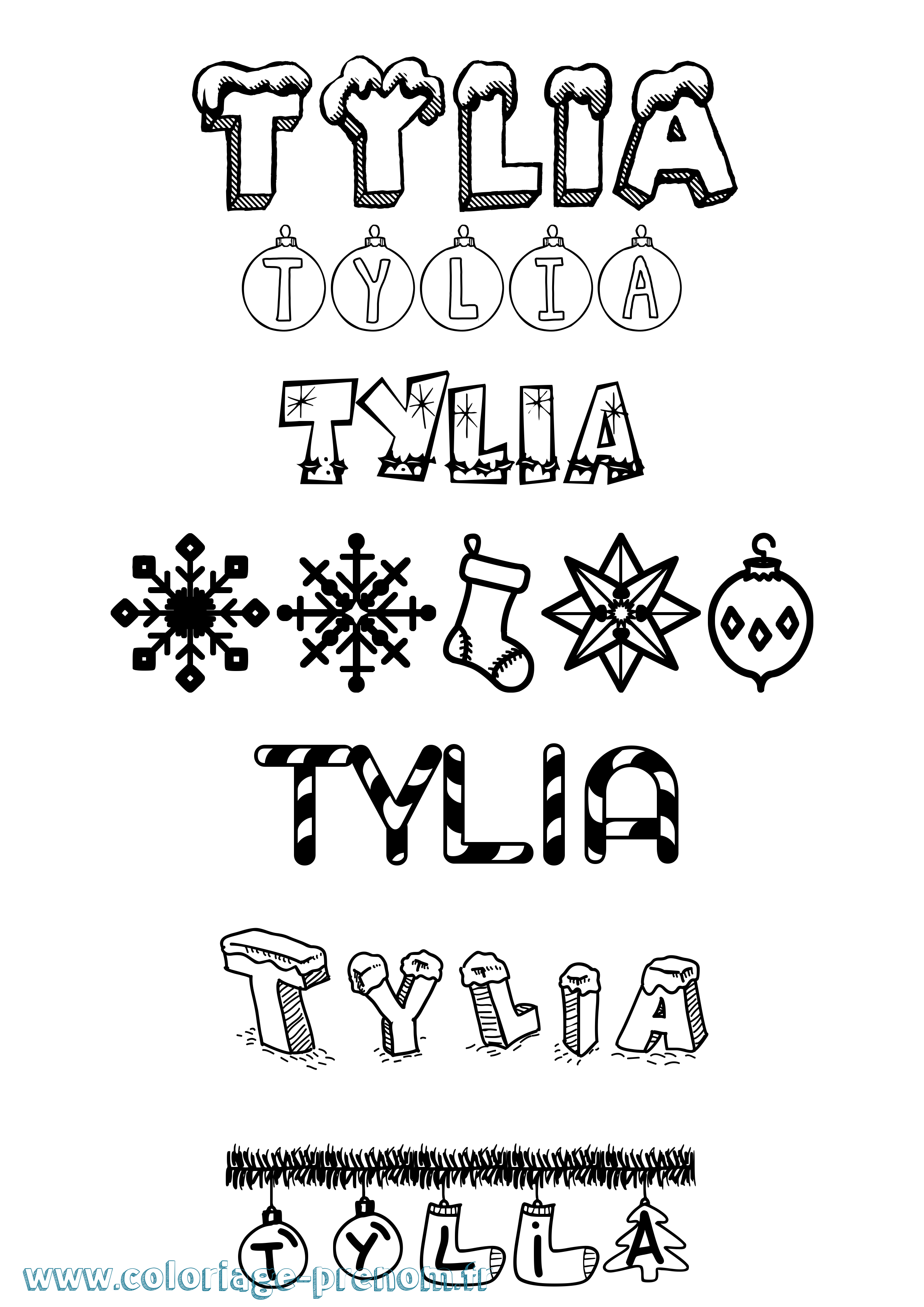 Coloriage prénom Tylia Noël