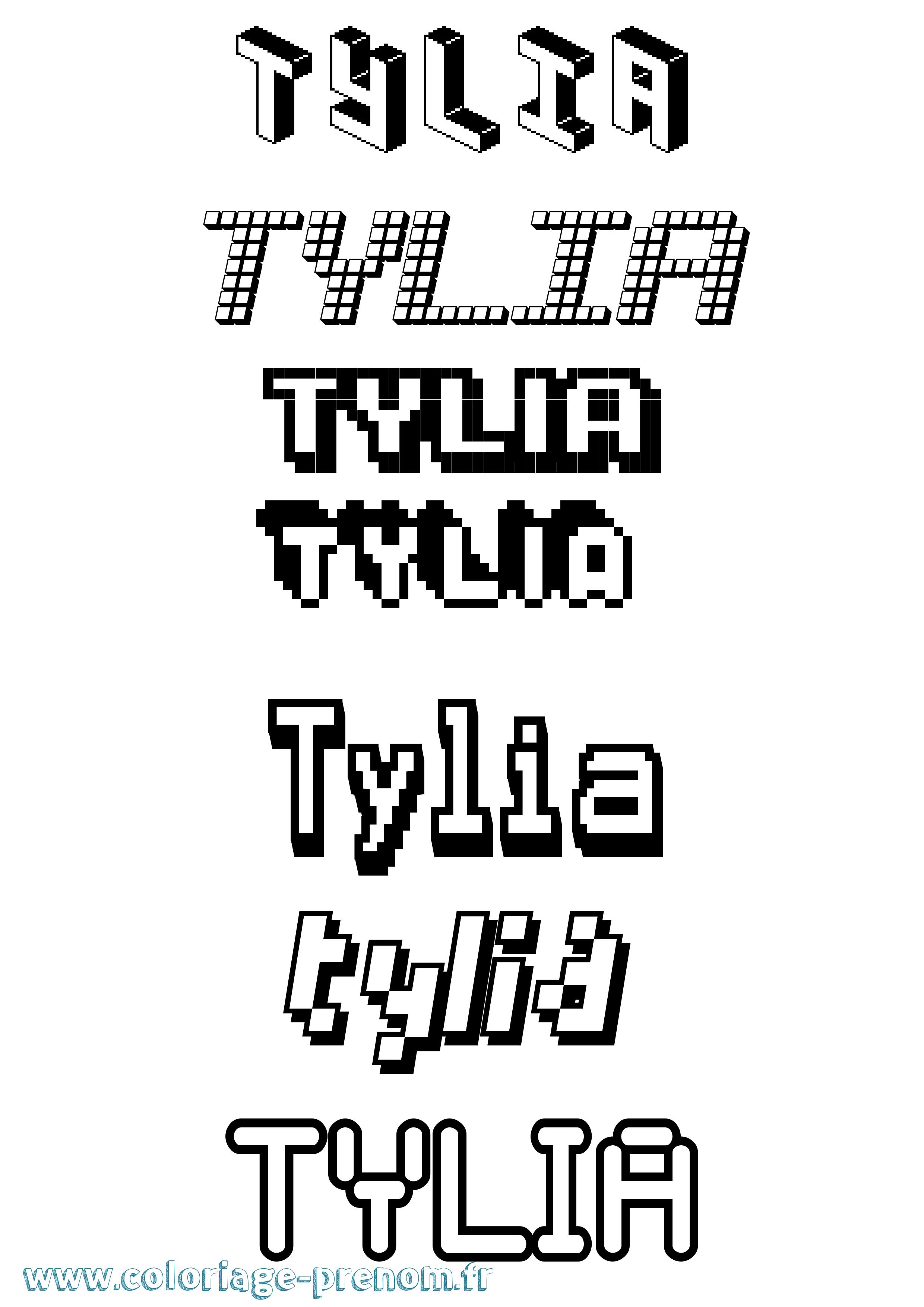 Coloriage prénom Tylia Pixel