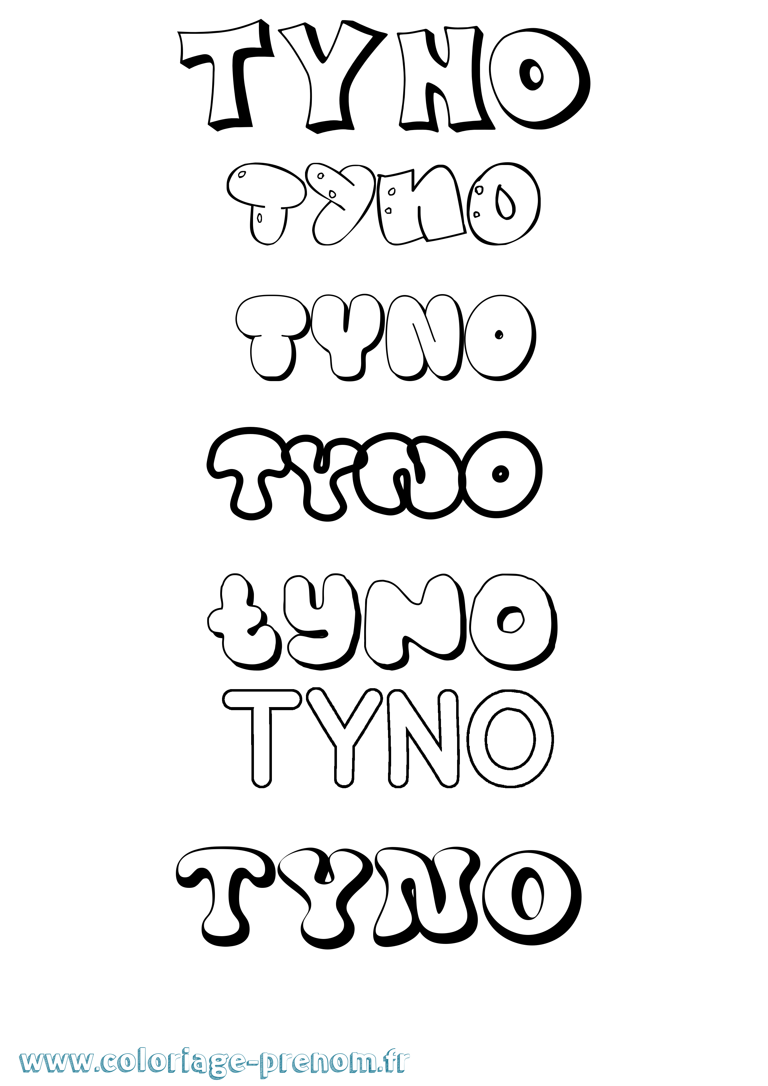 Coloriage prénom Tyno Bubble