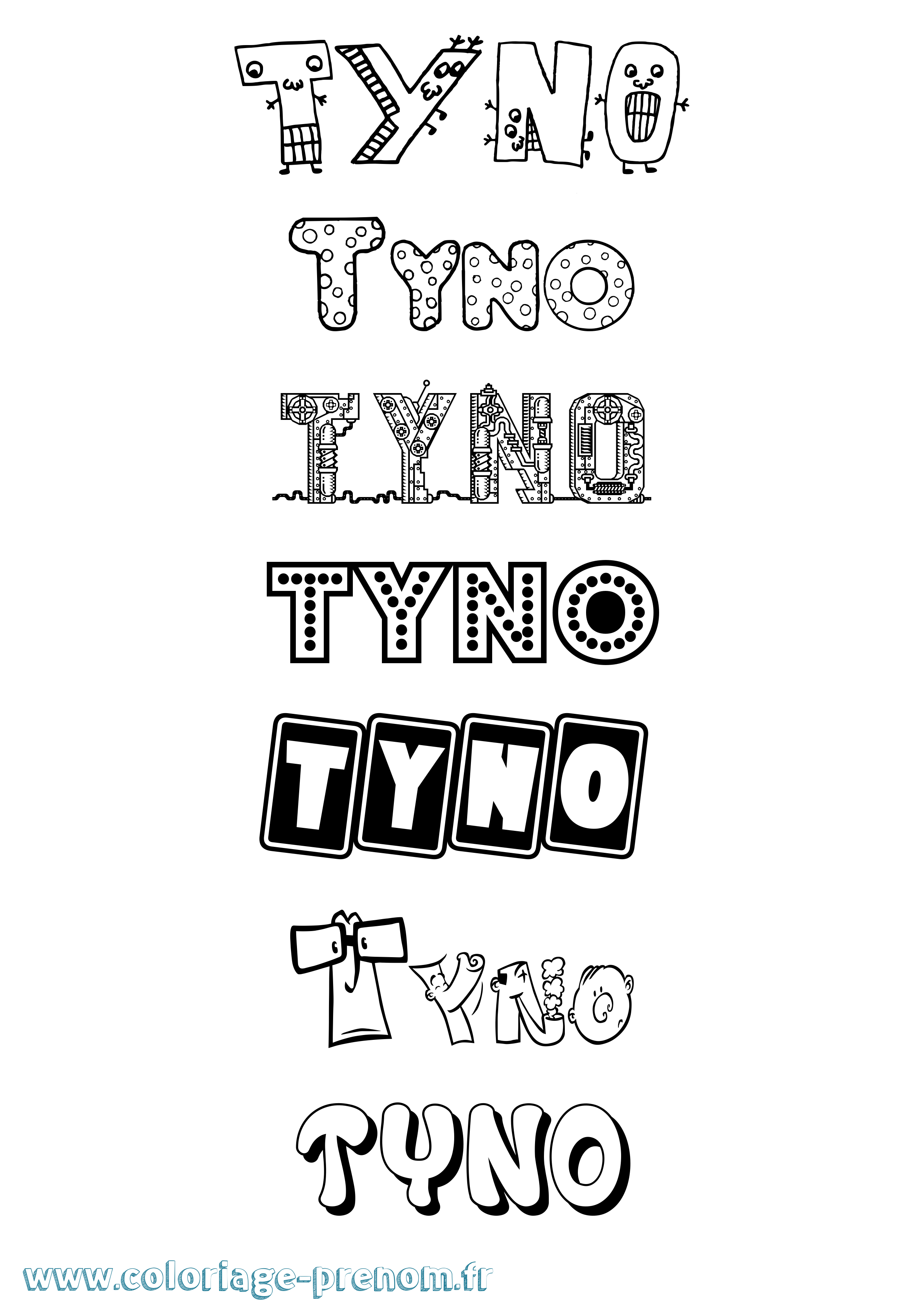 Coloriage prénom Tyno Fun