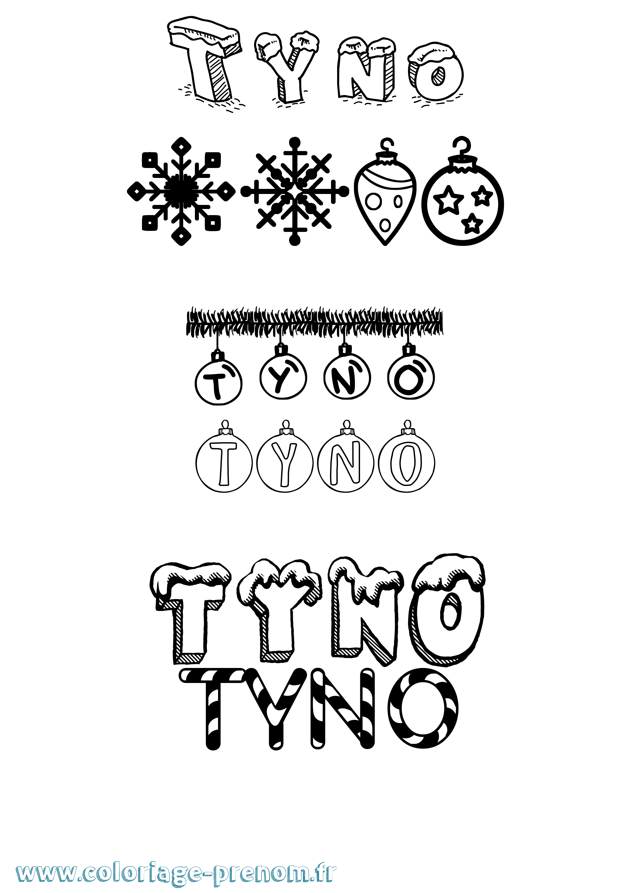 Coloriage prénom Tyno Noël