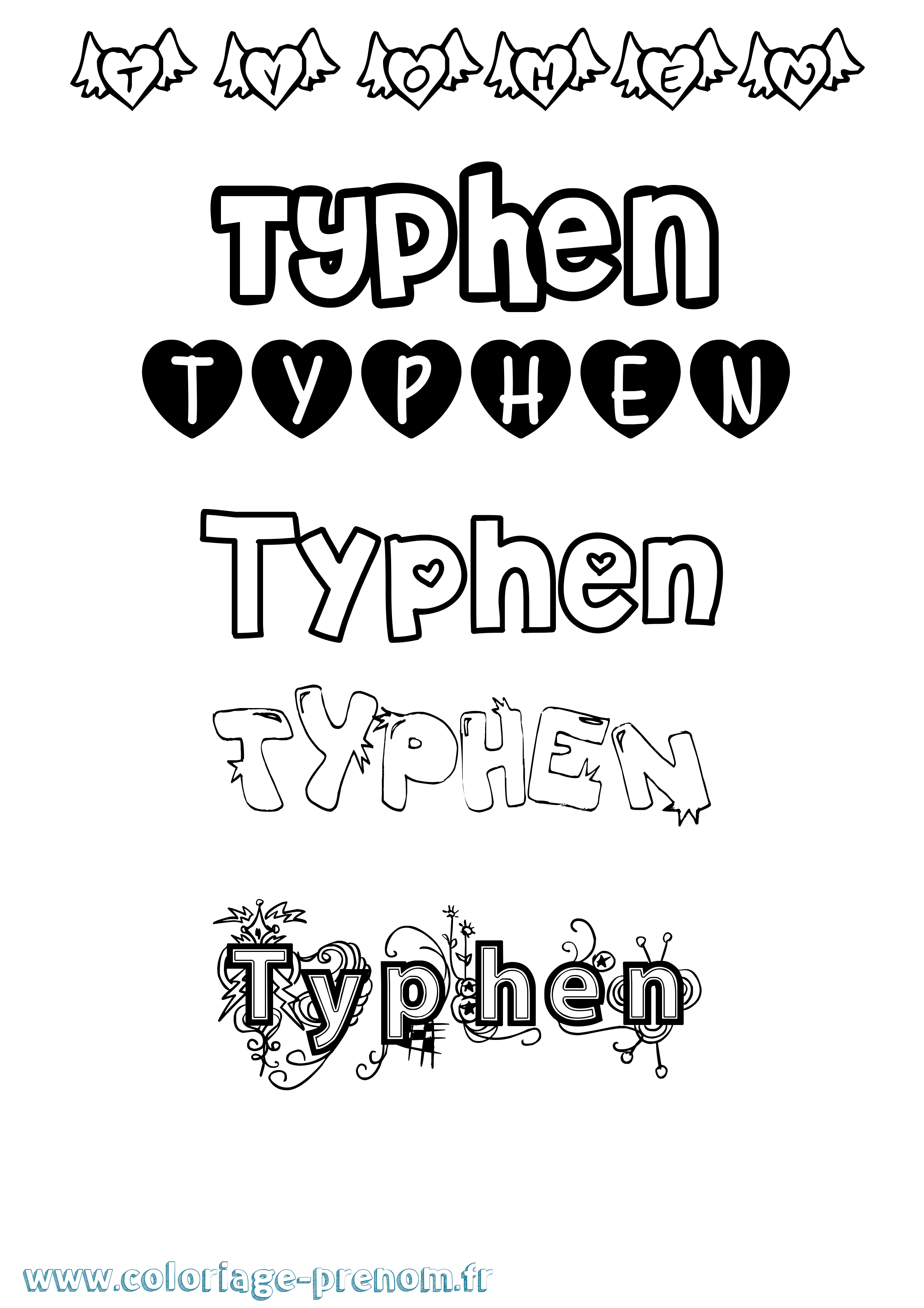 Coloriage Typhen Girly Coloriage prénom Typhen Girly