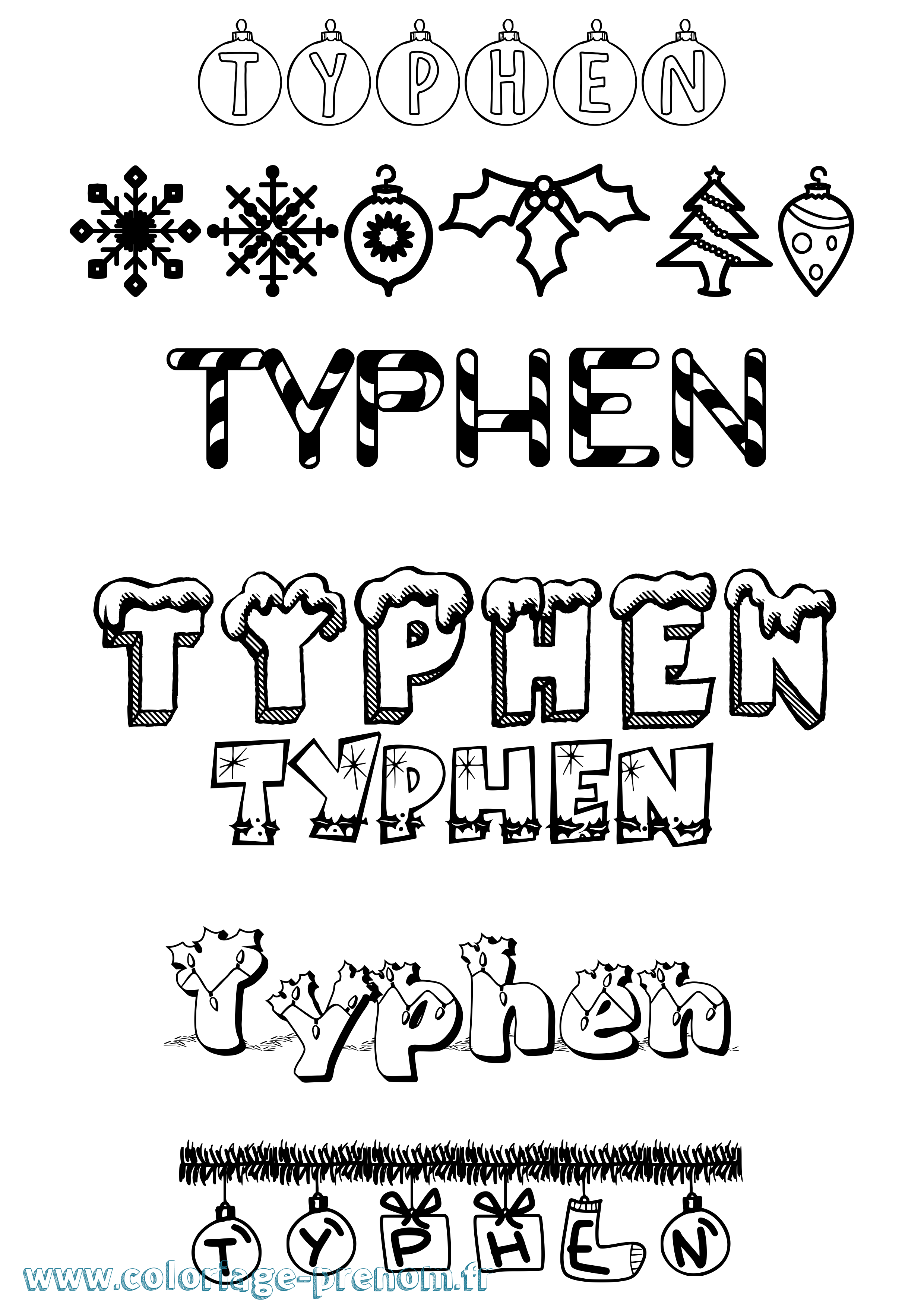 Coloriage Typhen Noël Coloriage prénom Typhen Noël