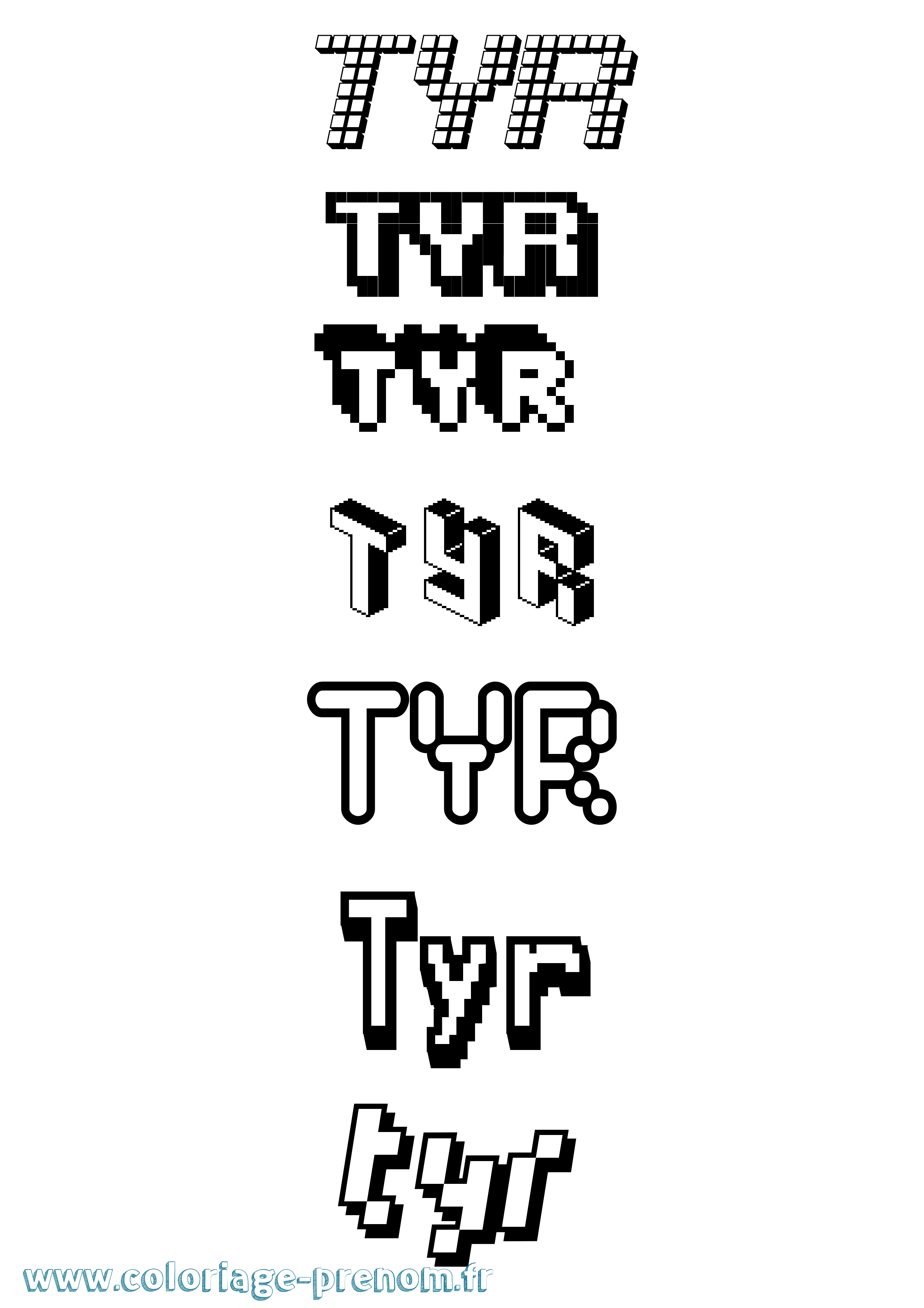 Coloriage prénom Tyr Pixel