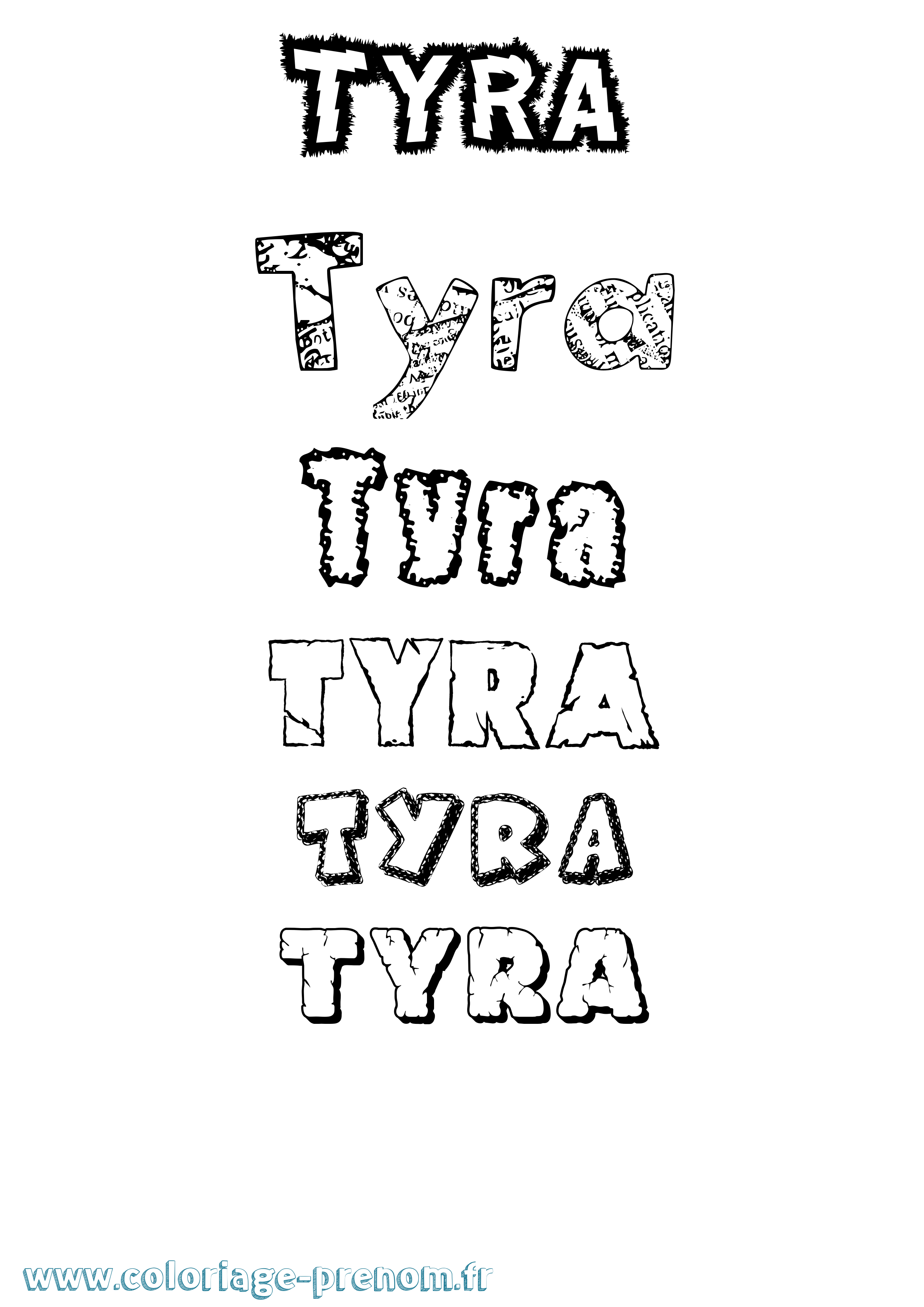 Coloriage prénom Tyra Destructuré
