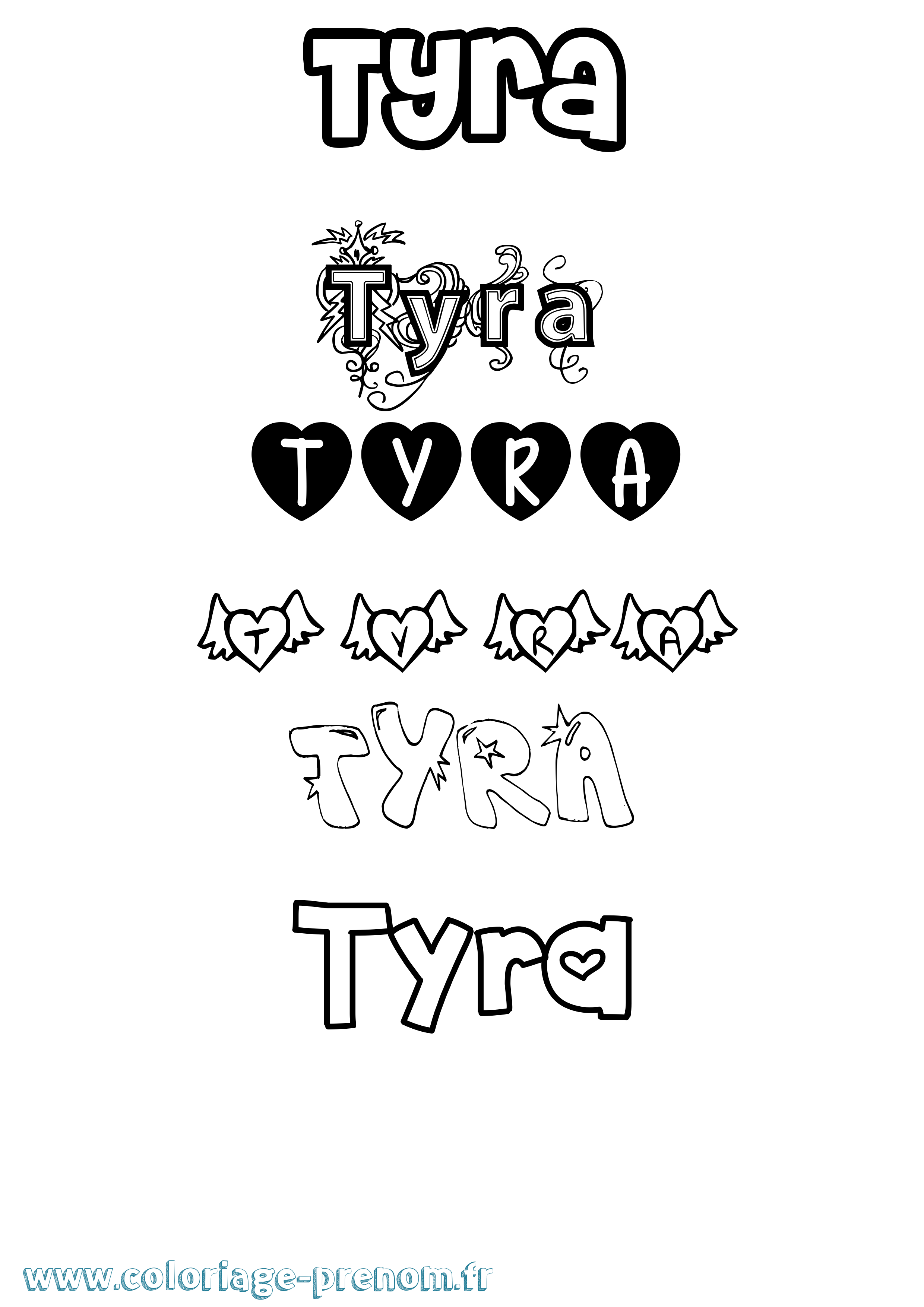 Coloriage prénom Tyra Girly
