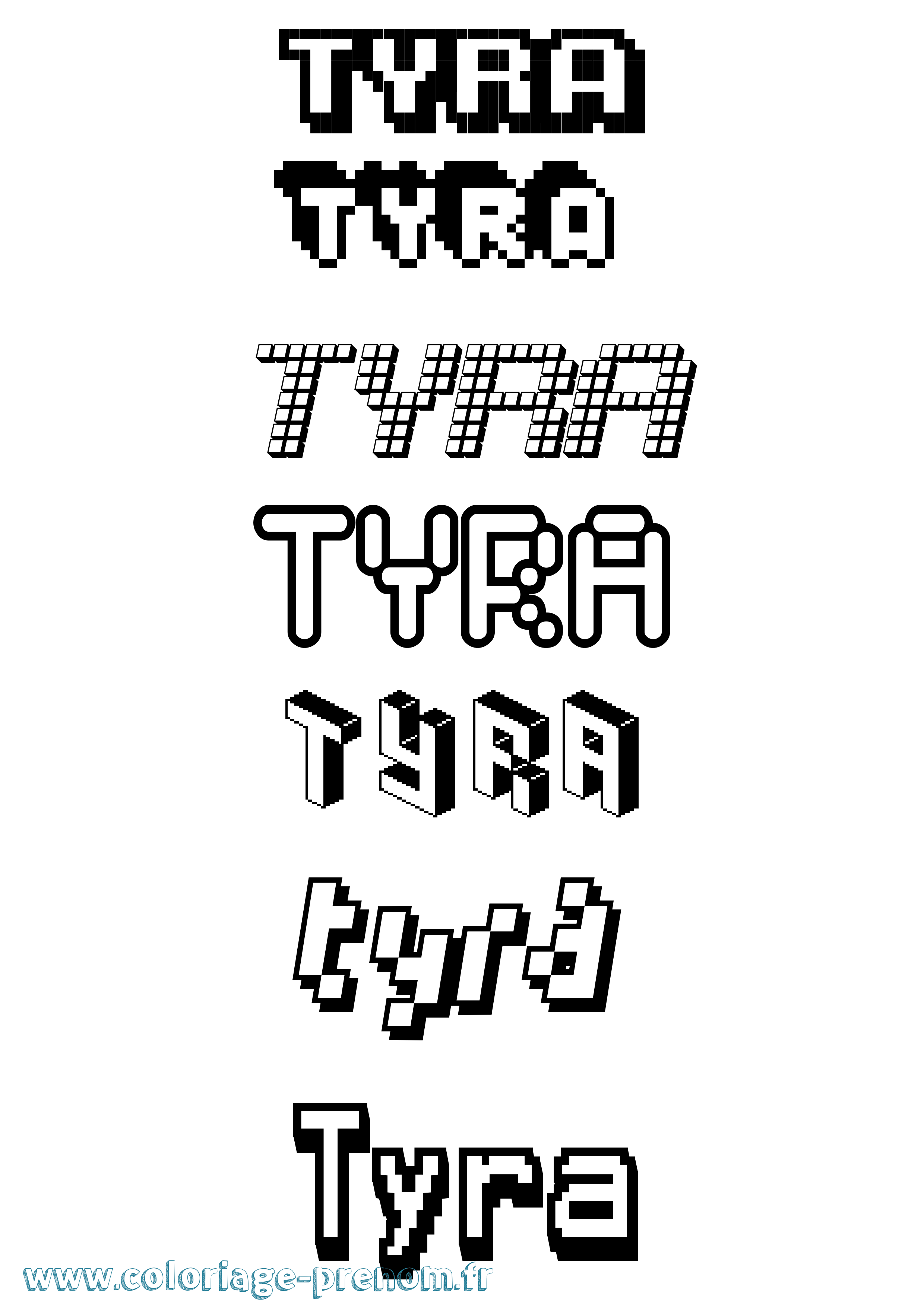 Coloriage prénom Tyra Pixel