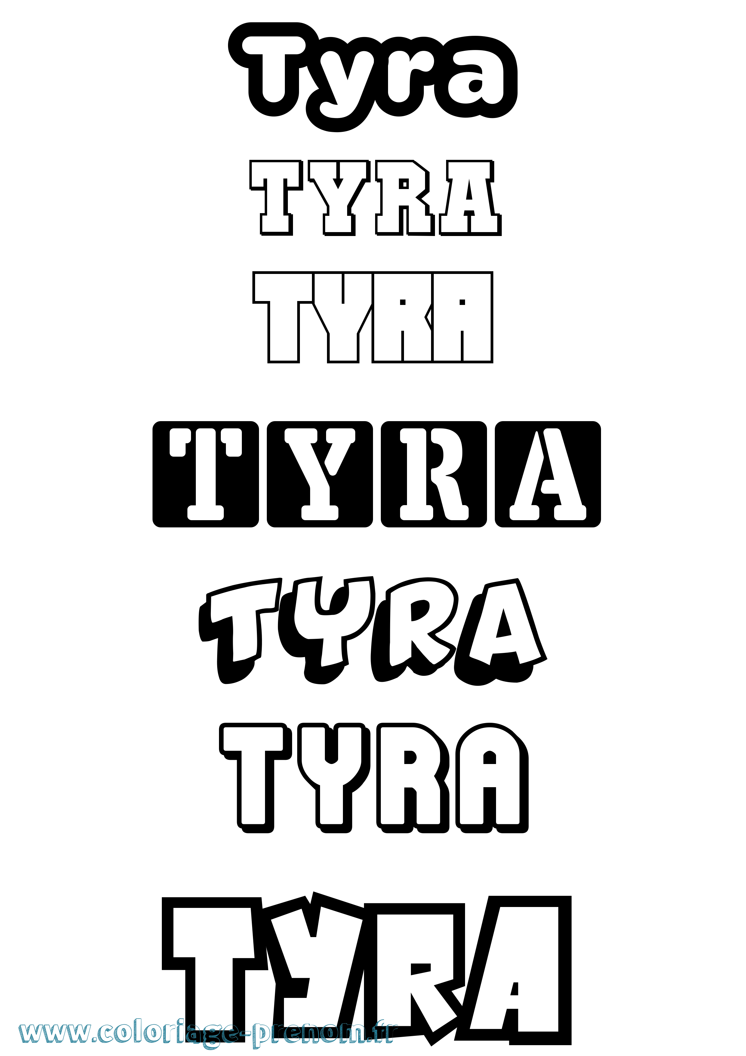 Coloriage prénom Tyra Simple
