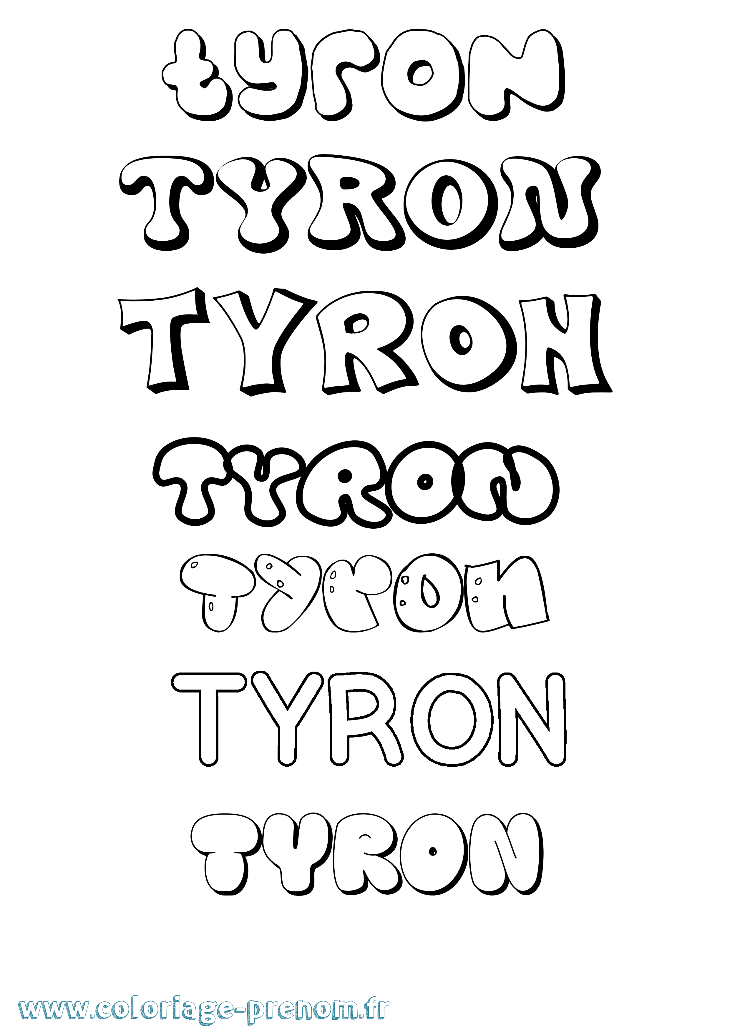 Coloriage prénom Tyron Bubble