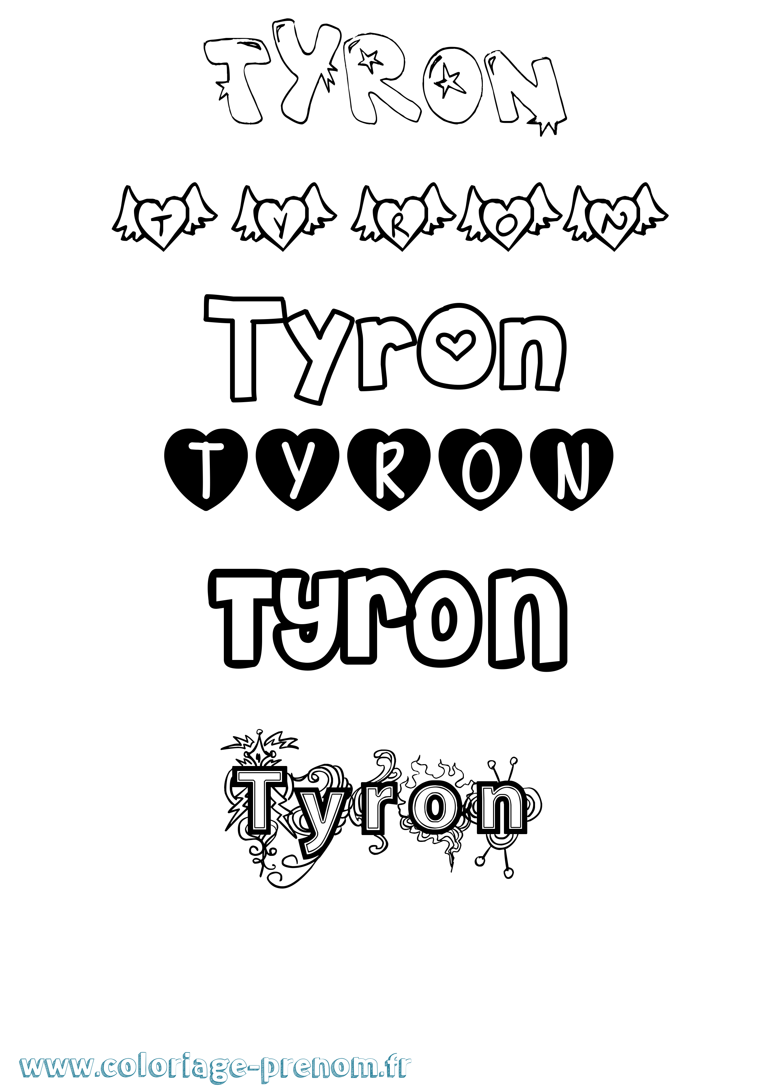 Coloriage prénom Tyron Girly