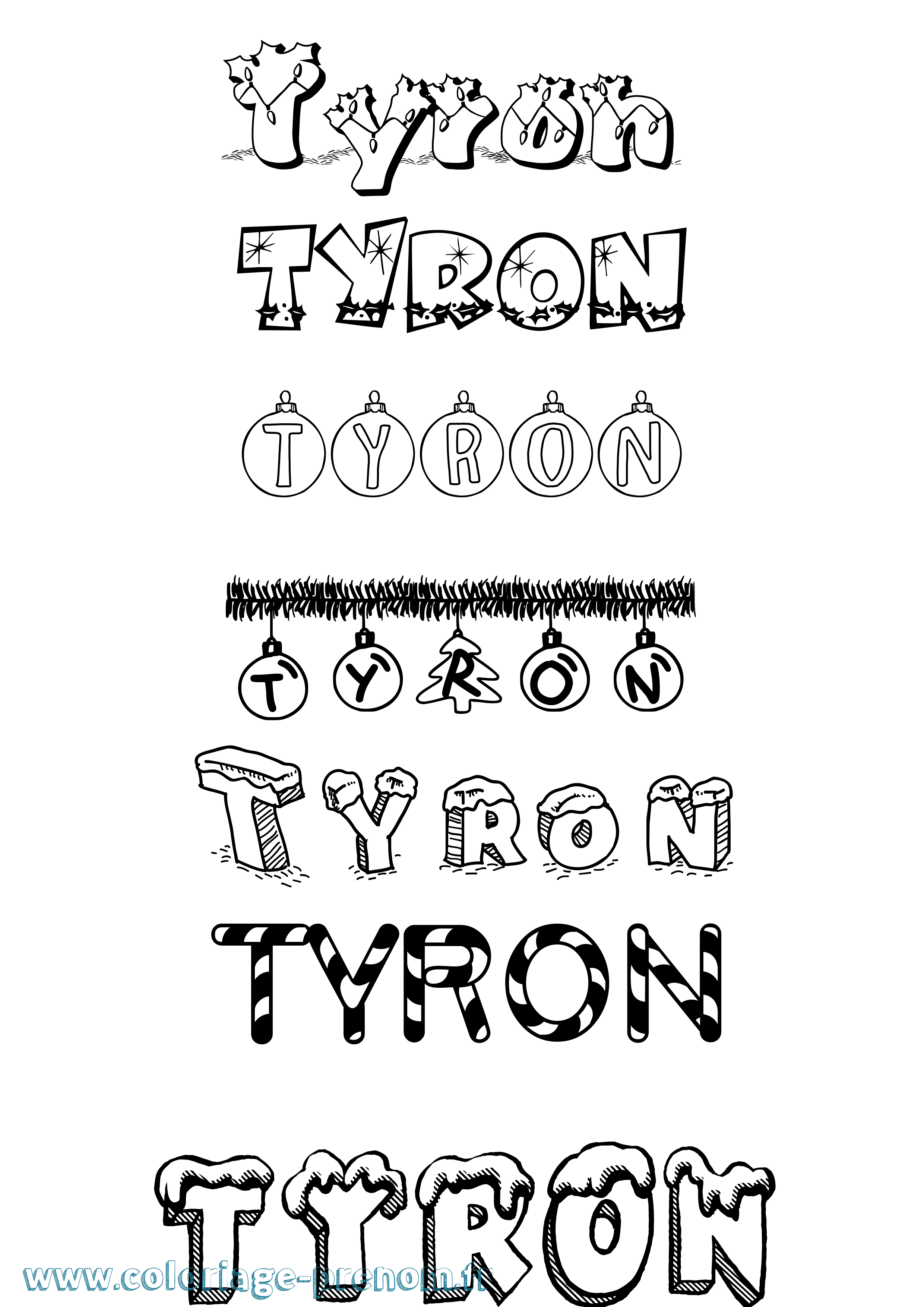 Coloriage prénom Tyron Noël
