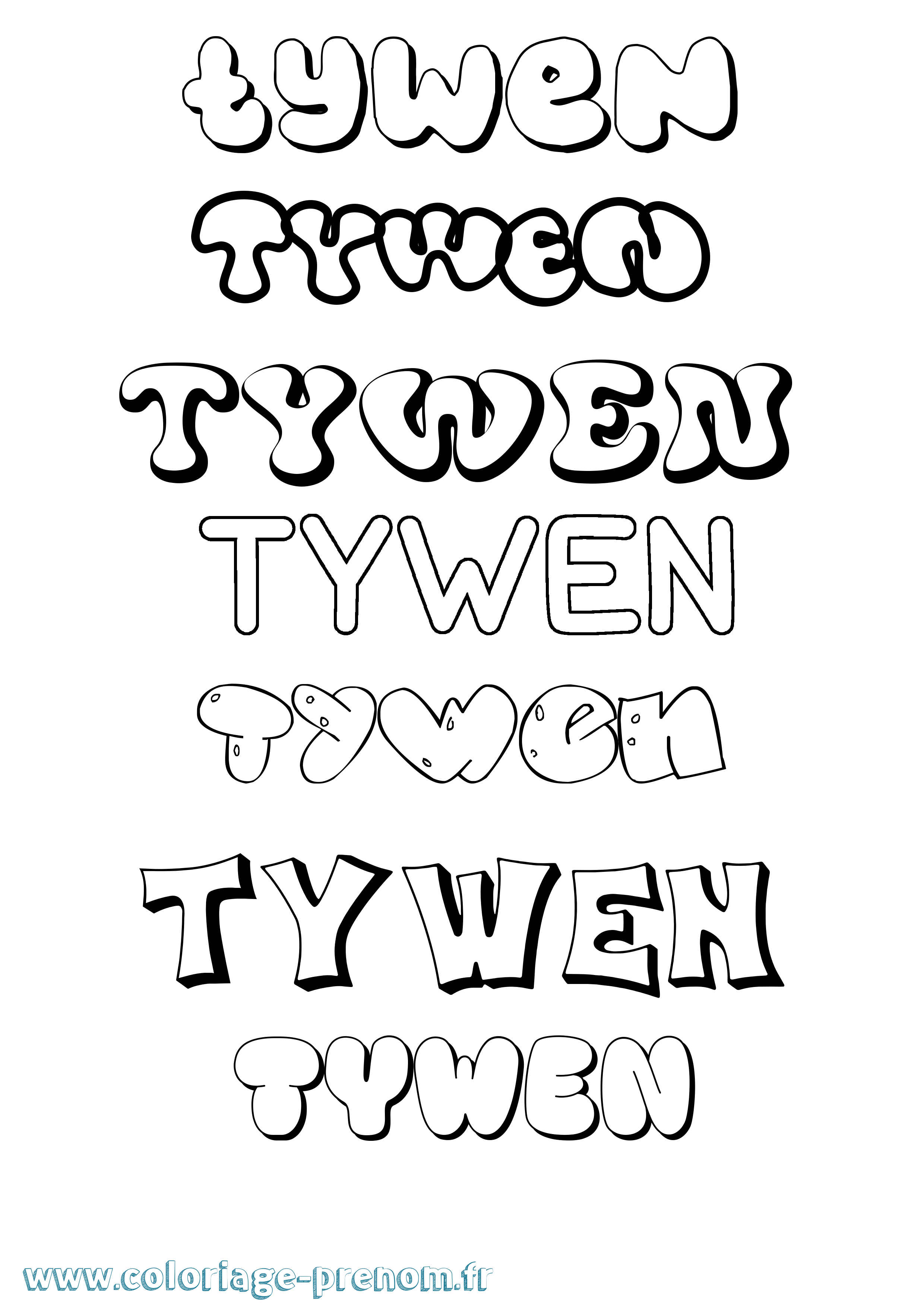 Coloriage prénom Tywen Bubble