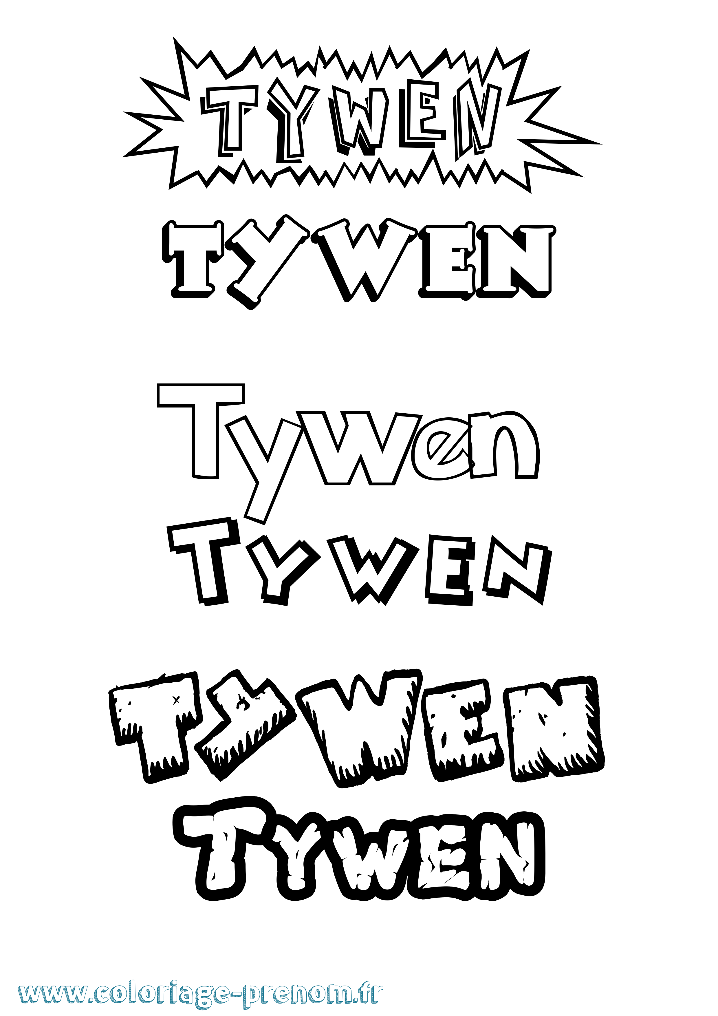 Coloriage prénom Tywen Dessin Animé