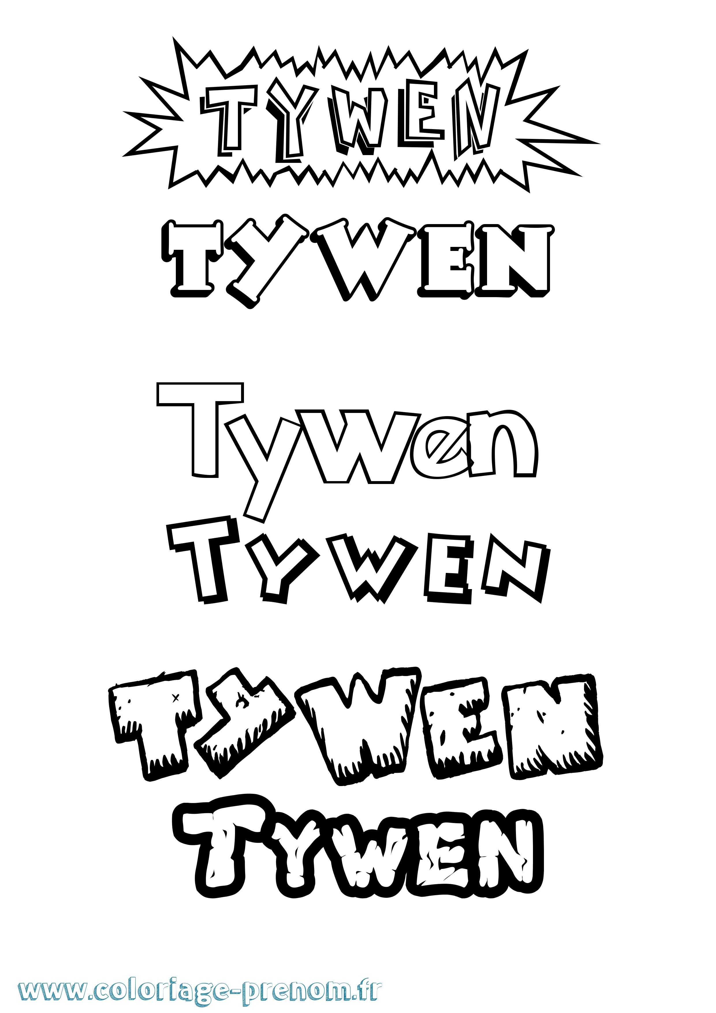 Coloriage Tywen Dessin Animé Coloriage prénom Tywen Dessin Animé