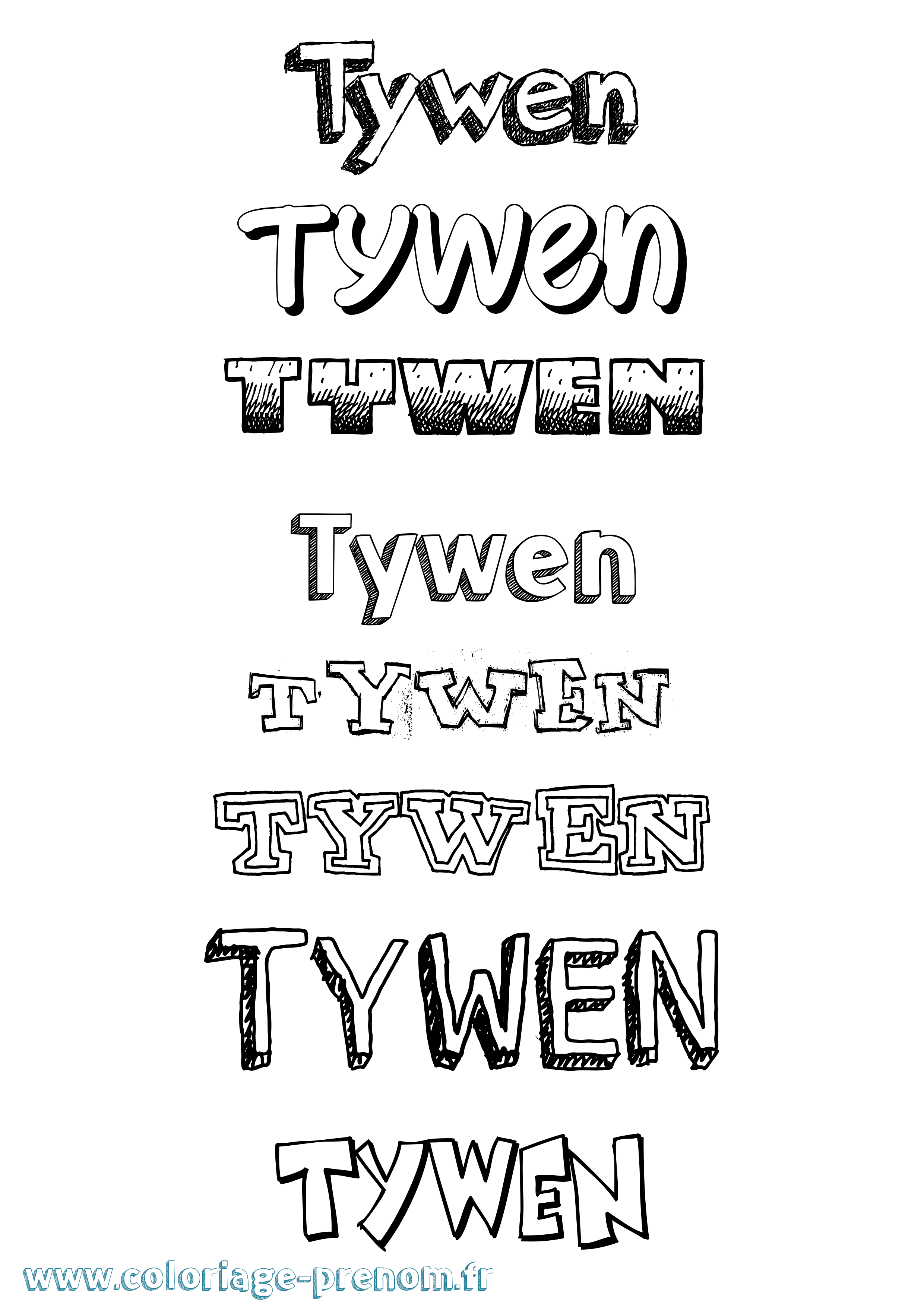 Coloriage prénom Tywen Dessiné