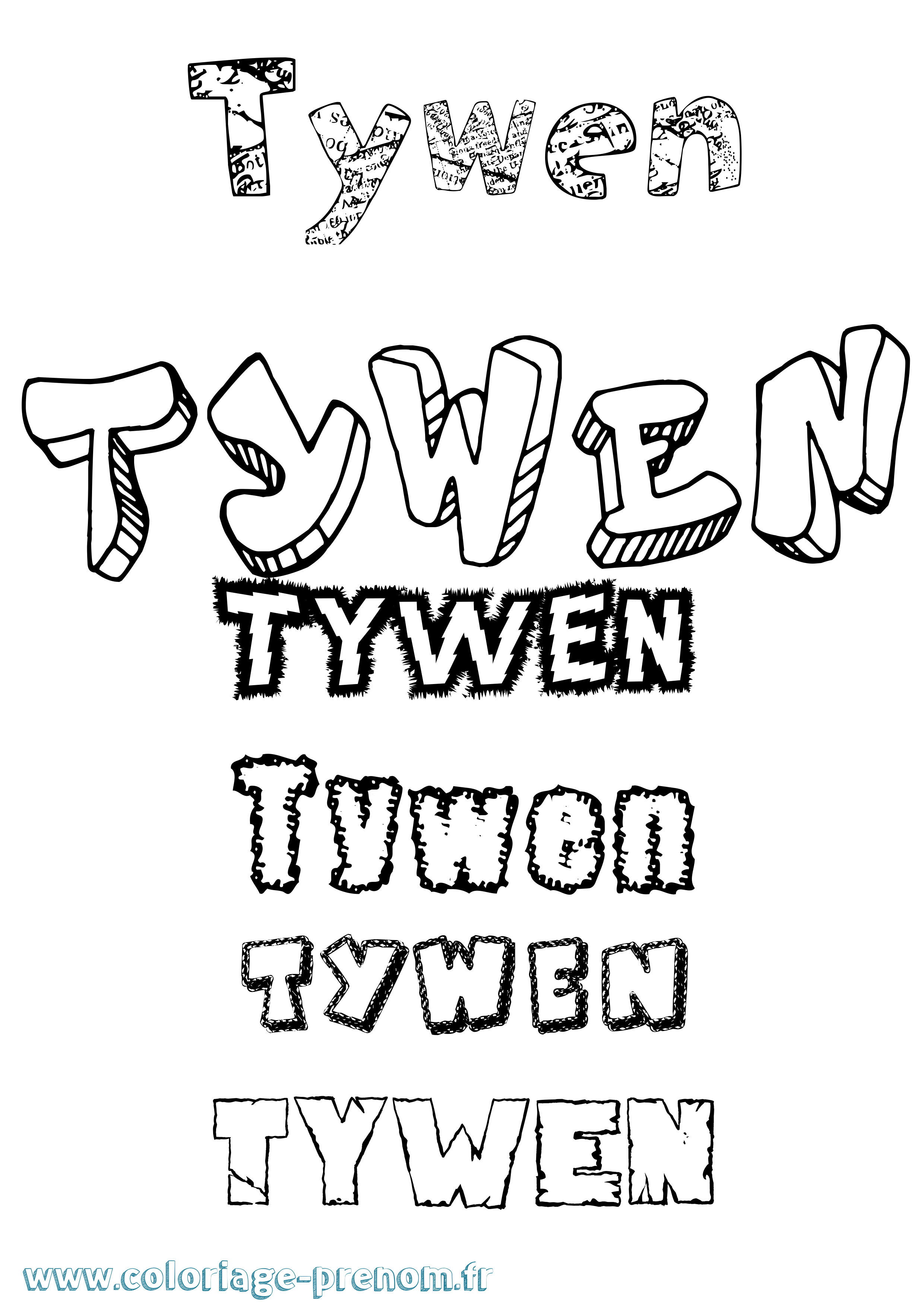 Coloriage Tywen Destructuré Coloriage prénom Tywen Destructuré