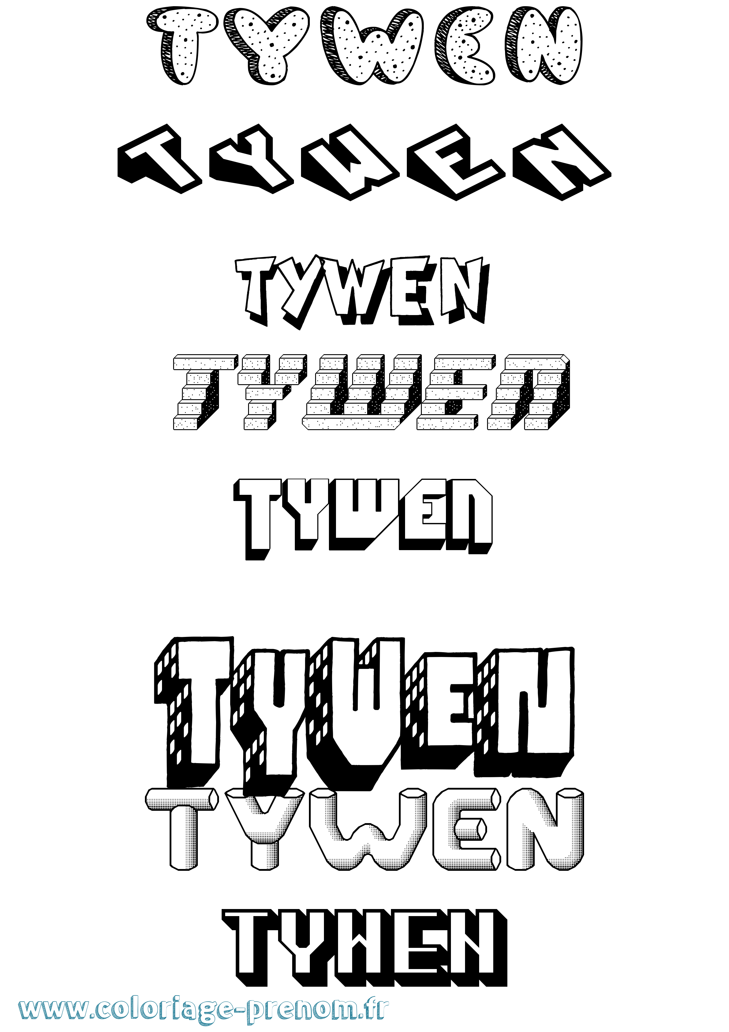 Coloriage Tywen Effet 3D Coloriage prénom Tywen Effet 3D