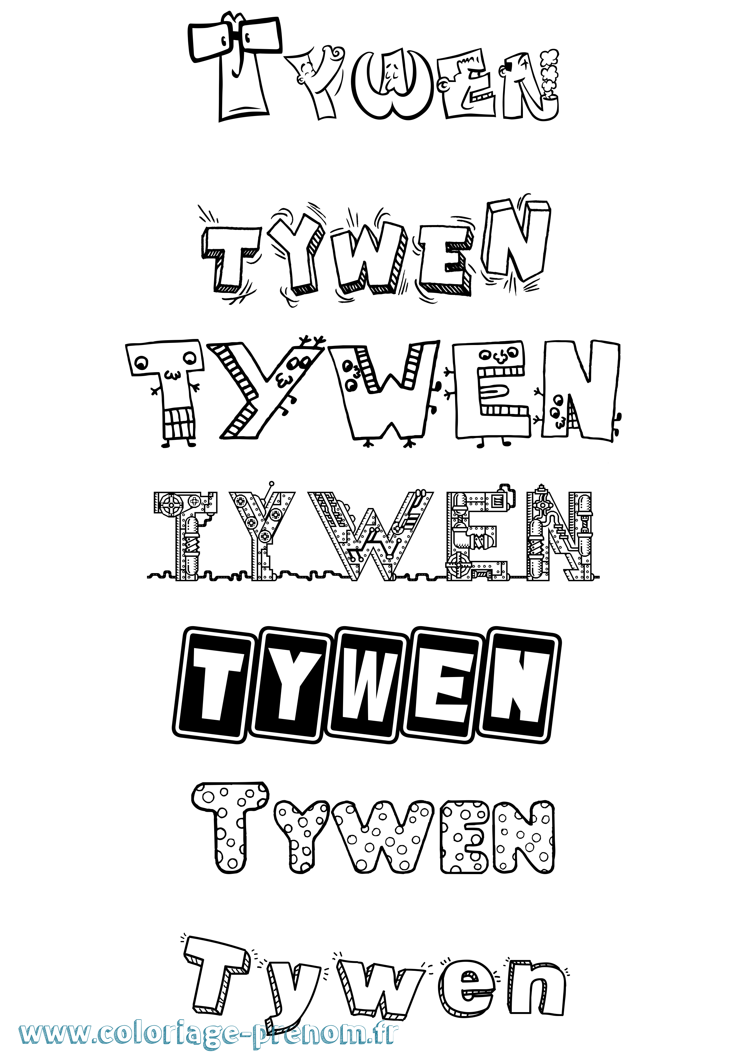 Coloriage prénom Tywen Fun