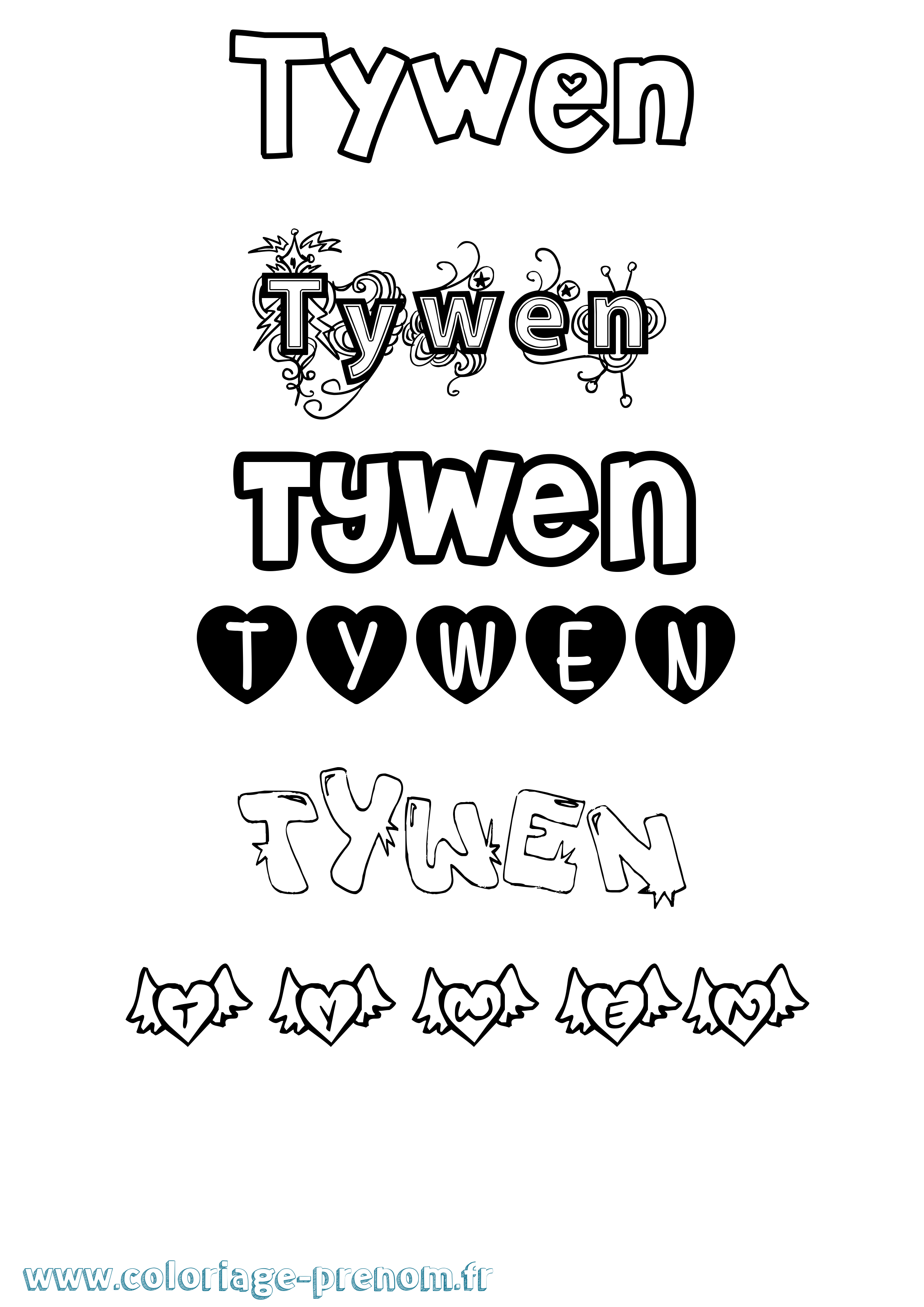 Coloriage prénom Tywen Girly