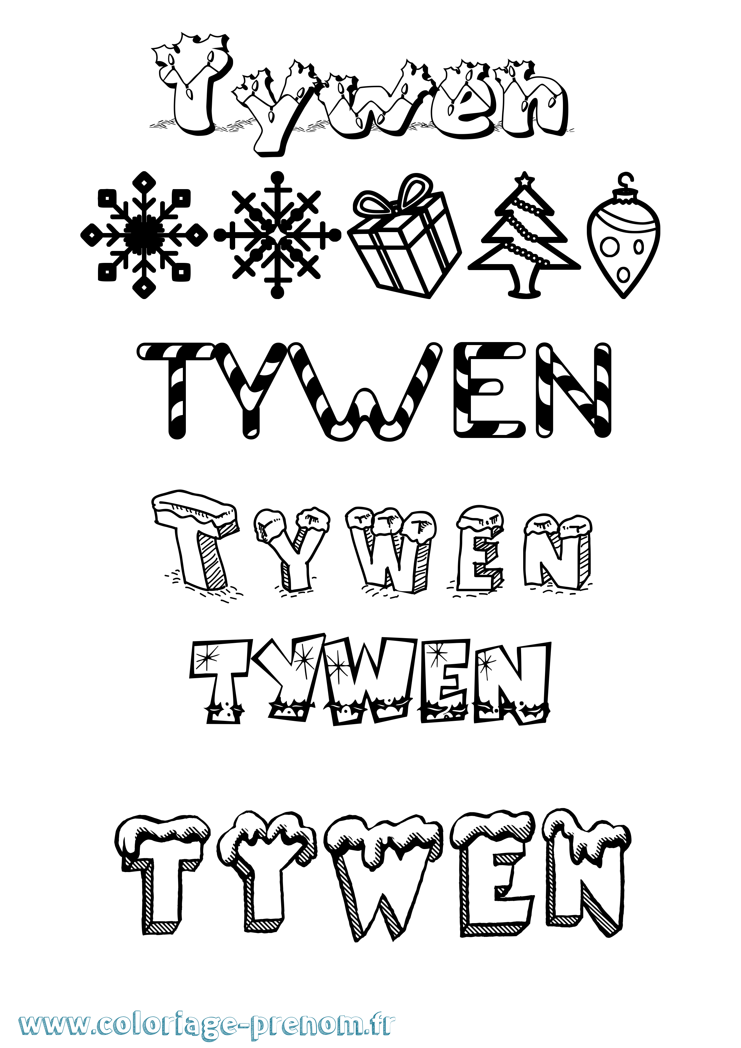 Coloriage Tywen Noël Coloriage prénom Tywen Noël