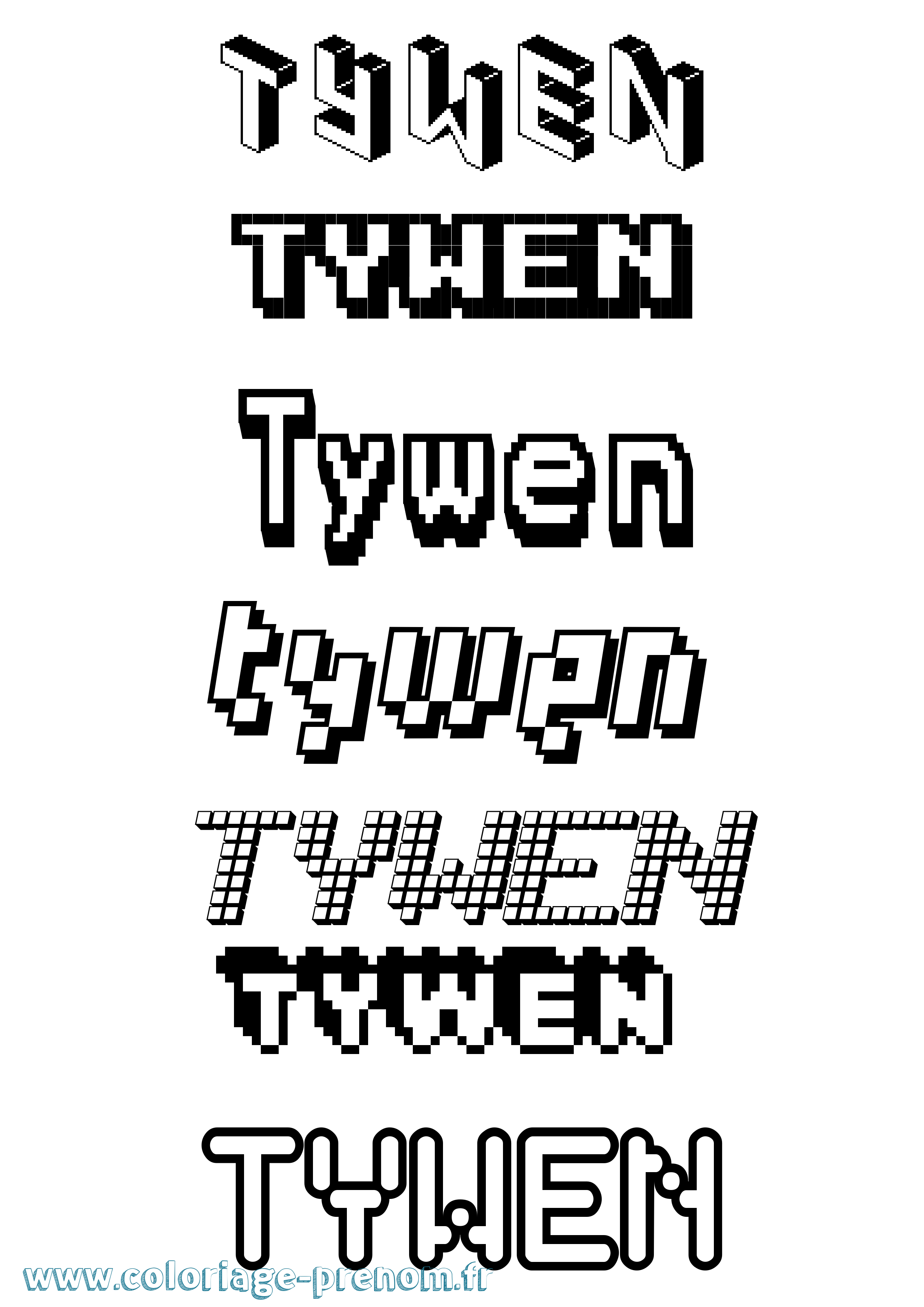 Coloriage prénom Tywen Pixel