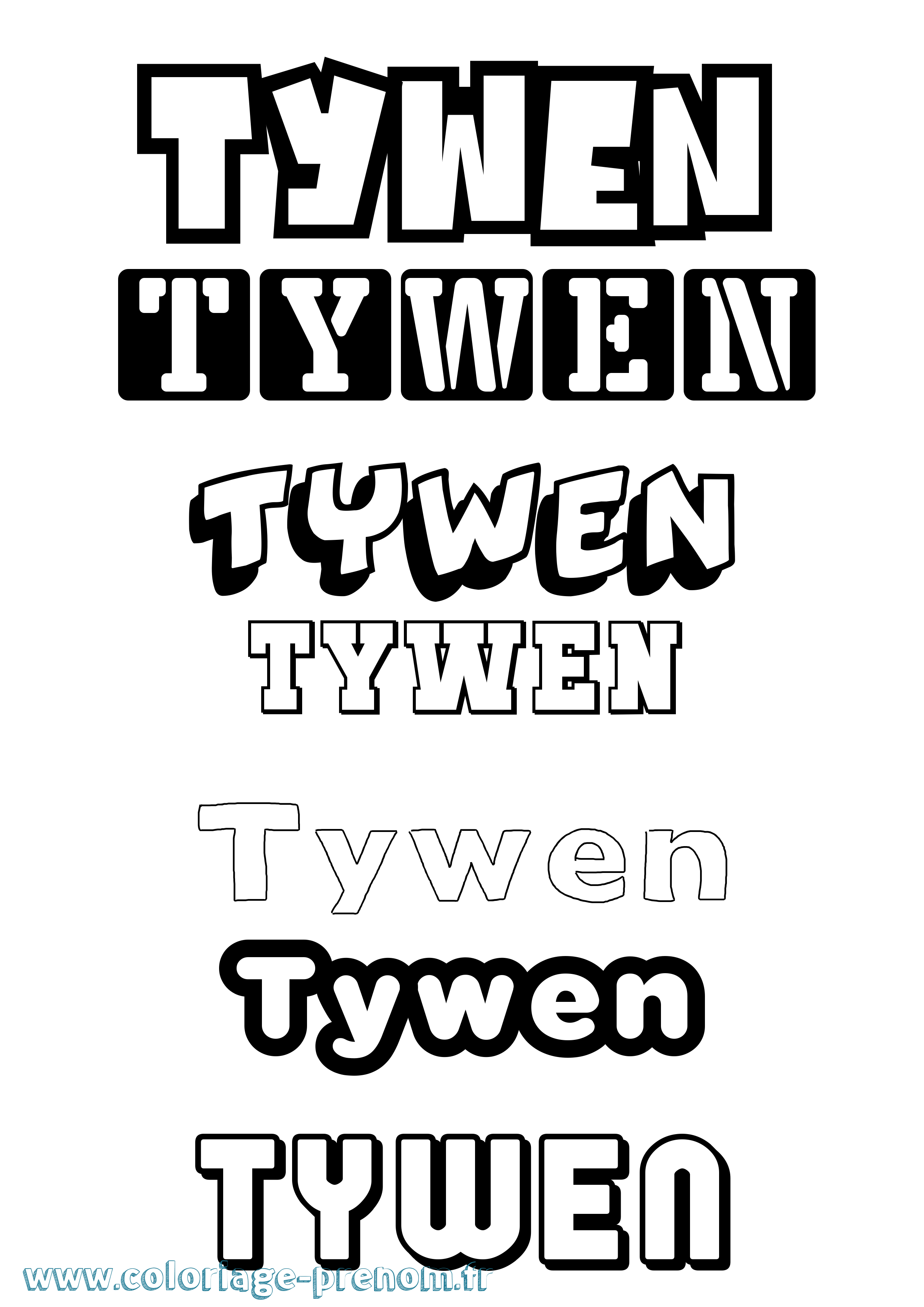 Coloriage prénom Tywen Simple