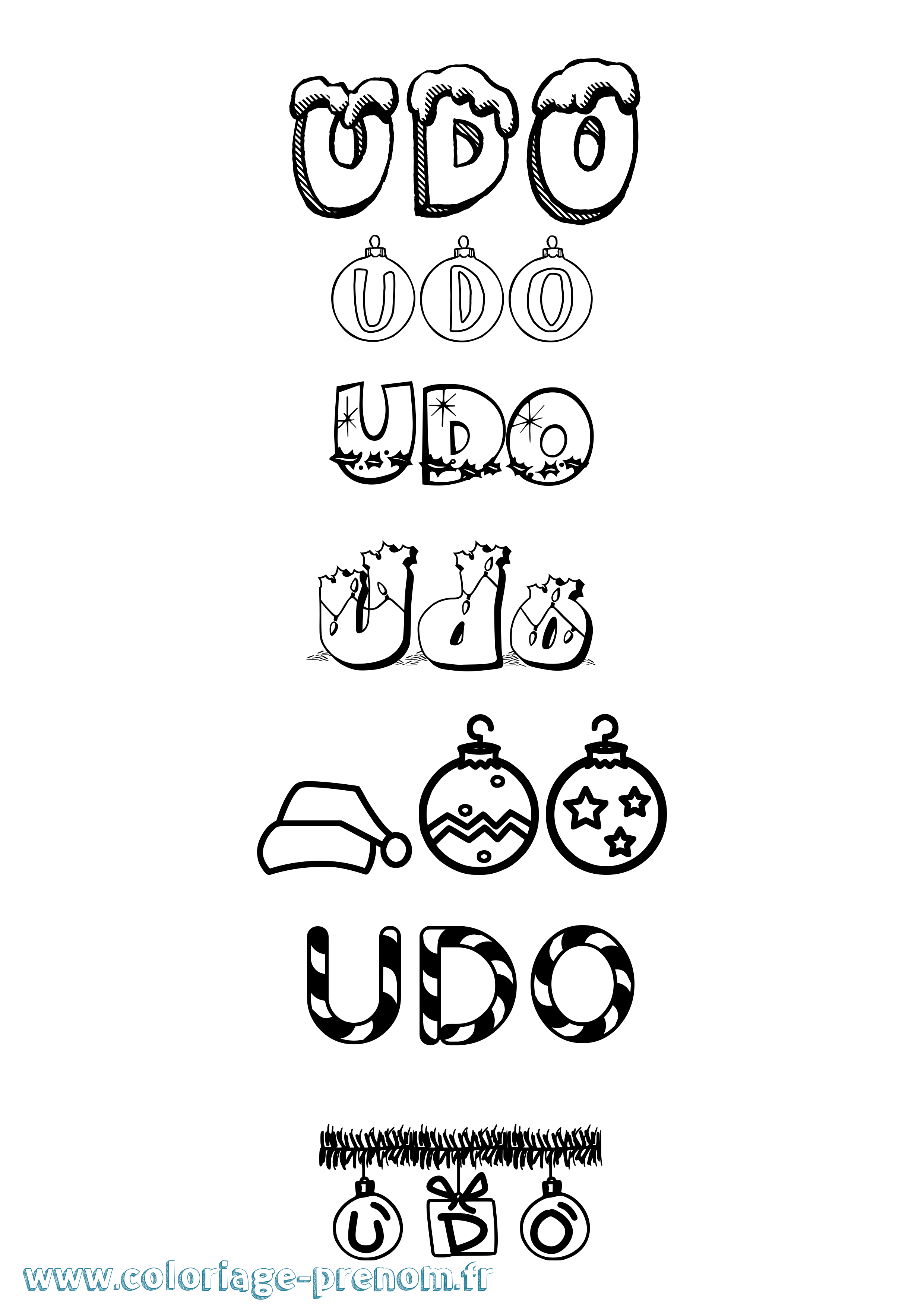 Coloriage prénom Udo Noël