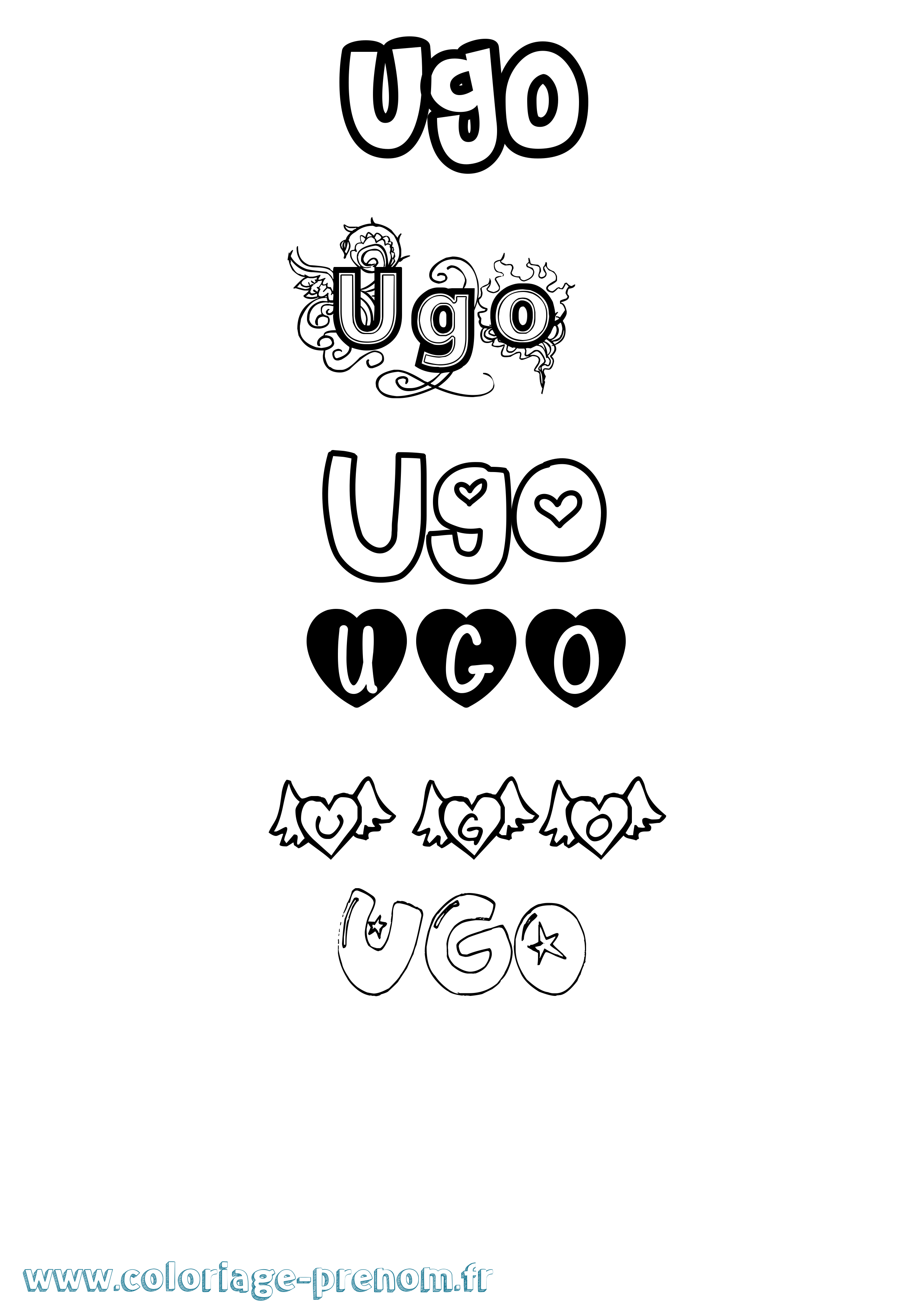 Coloriage prénom Ugo Girly