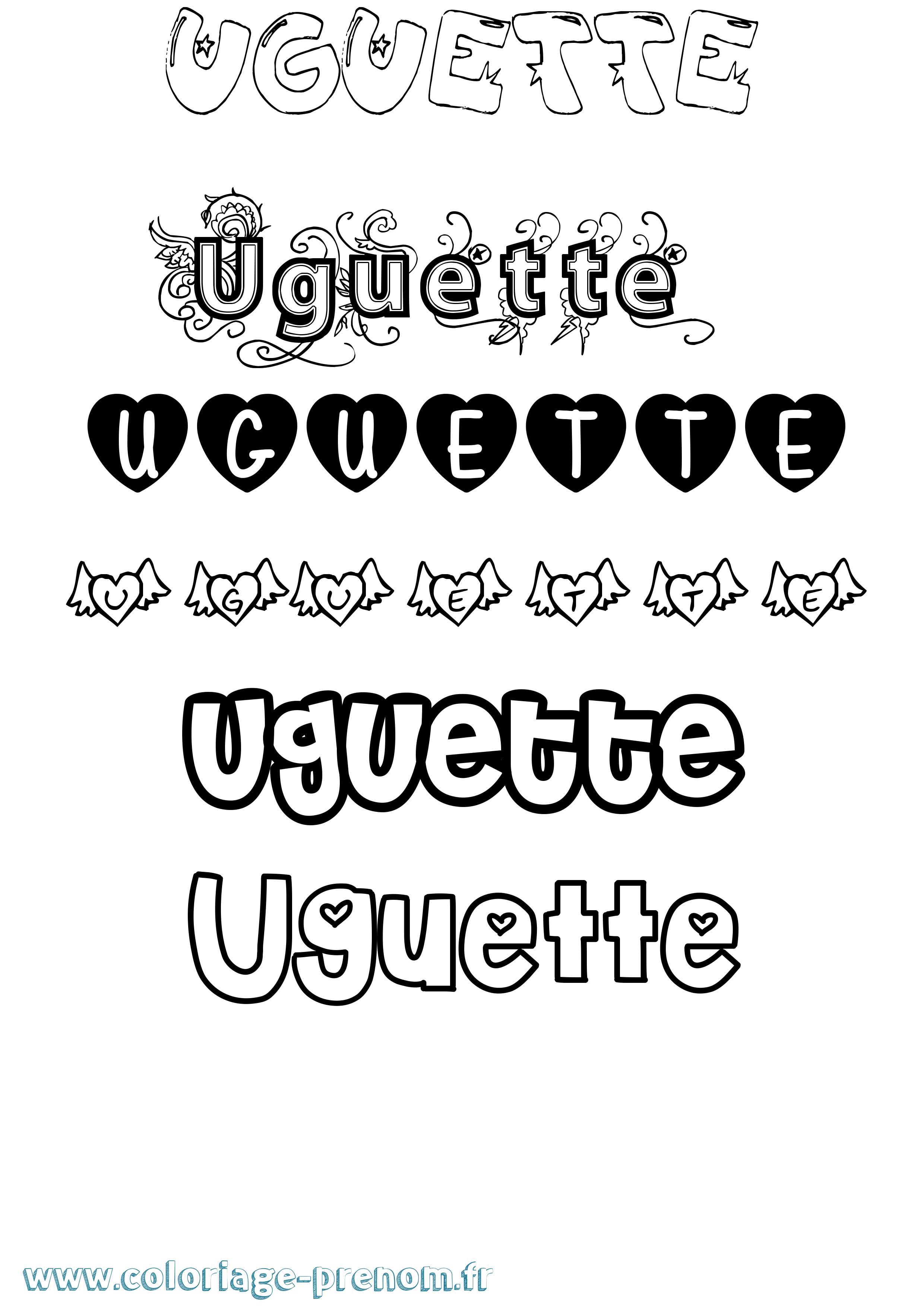 Coloriage Uguette Girly Coloriage prénom Uguette Girly