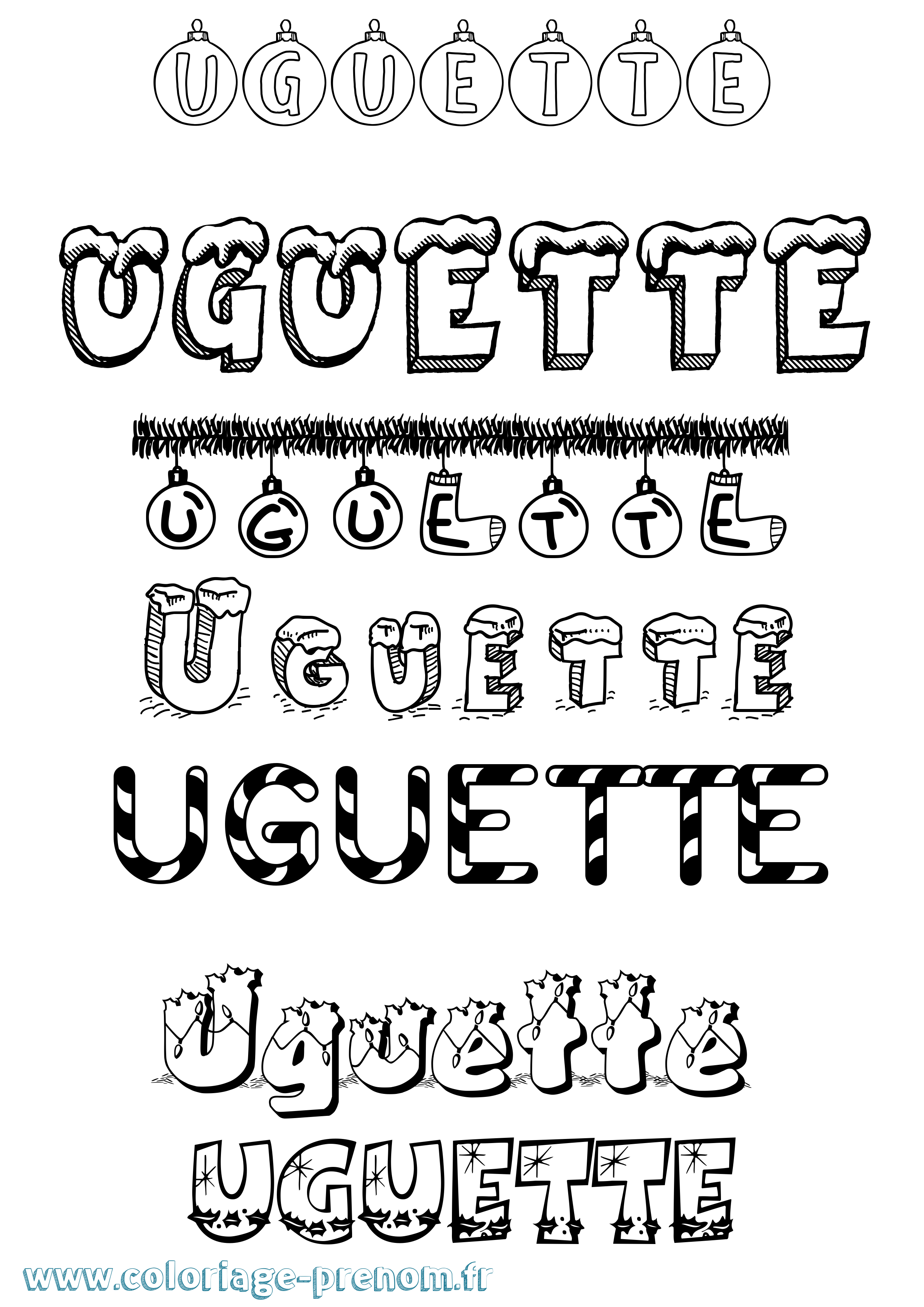Coloriage Uguette Noël Coloriage prénom Uguette Noël