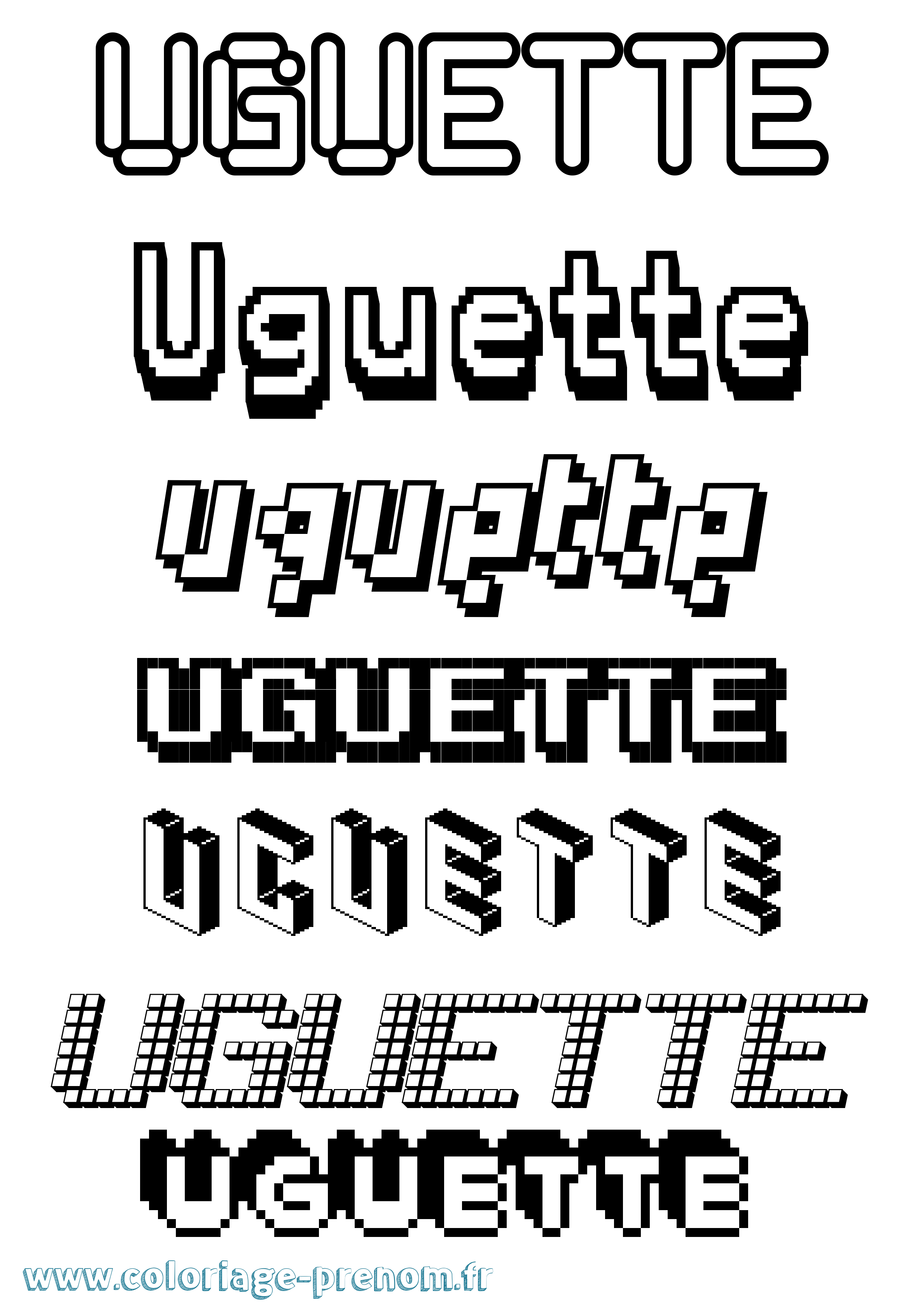 Coloriage Uguette Pixel Coloriage prénom Uguette Pixel