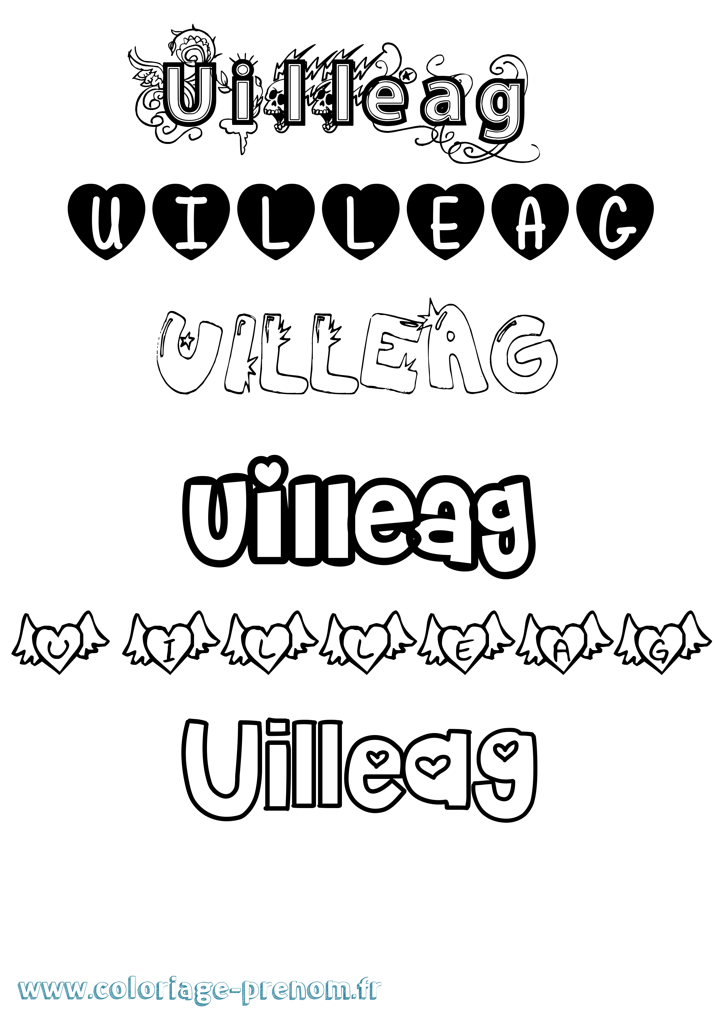 Coloriage Uilleag Girly Coloriage prénom Uilleag Girly