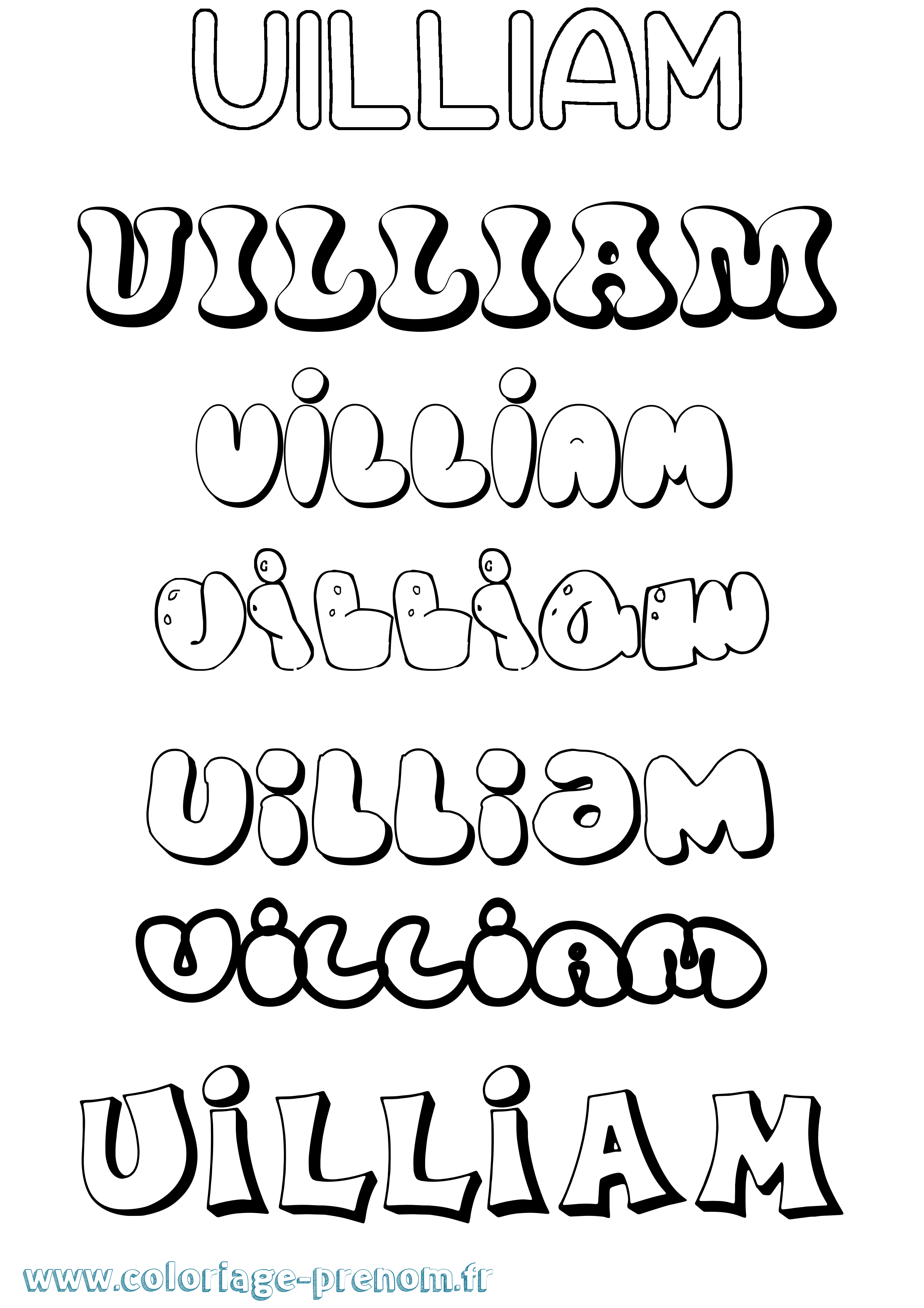 Coloriage prénom Uilliam Bubble